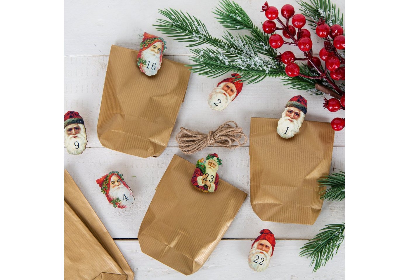Thumbnail - Logbuch-Verlag Countdown Kalender Weihnachtskalender Zahlen 1-24 Klammern aus Holz, Aufhängen.