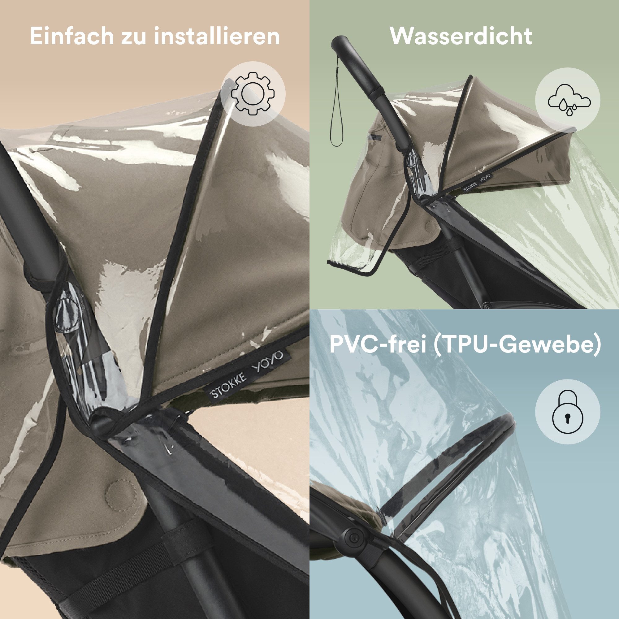 Stokke Kinderwagen-Regenschutzhülle Stokke YOYO 6 + Regenschutz, Wasserdichtes Design mit PVC-freiem Stoff