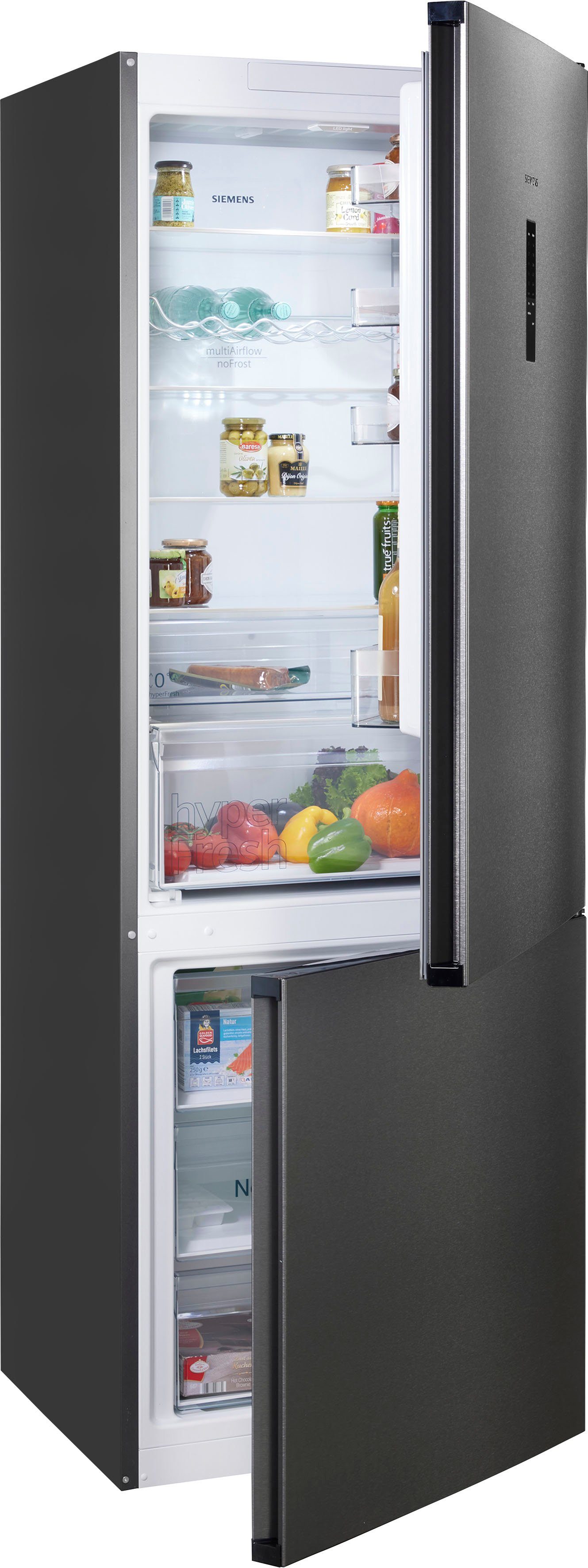 SIEMENS Kühl-/Gefrierkombination iQ300 KG49NXXCF, 203 cm hoch, 70 cm breit, noFrost, hyperFresh Schublade, Flaschenregal, großes Lagervolumen
