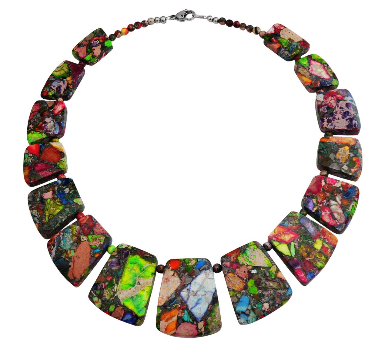 traumschmuck Statementkette 197e Collier Statement Halskette Edelstein Sediment Jaspis bunt (Geschenk, Muttertag, Weihnachten, Geburtstag, Valentinstag, inkl. Schmuckbox), handgefertigt, verstellbare Gesamtlänge, einreihig