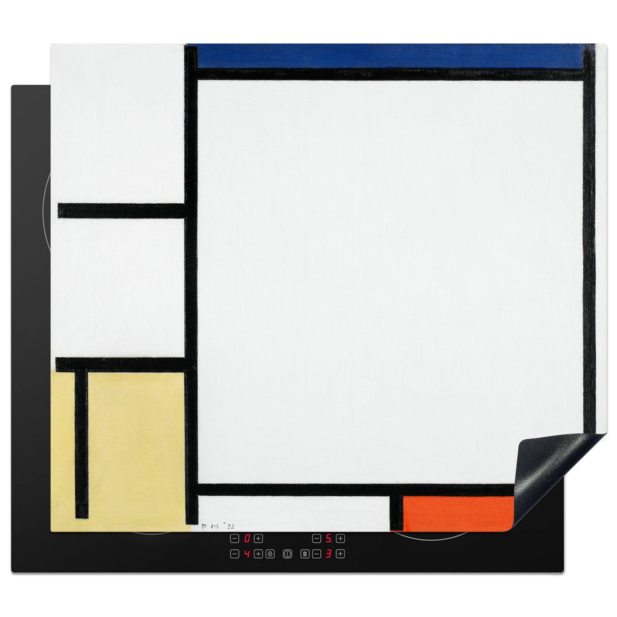 MuchoWow Herdblende-/Abdeckplatte Komposition mit Blau, Gelb, Schwarz und Rot - Piet Mondrian, Vinyl, (1 tlg), 59x52 cm, Ceranfeldabdeckung für die küche, Induktionsmatte