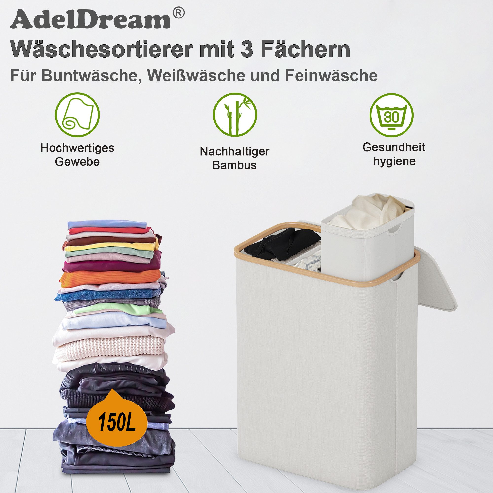 AdelDream Wäschekorb AdelDream 140L160L Wäschekorb mit Deckel