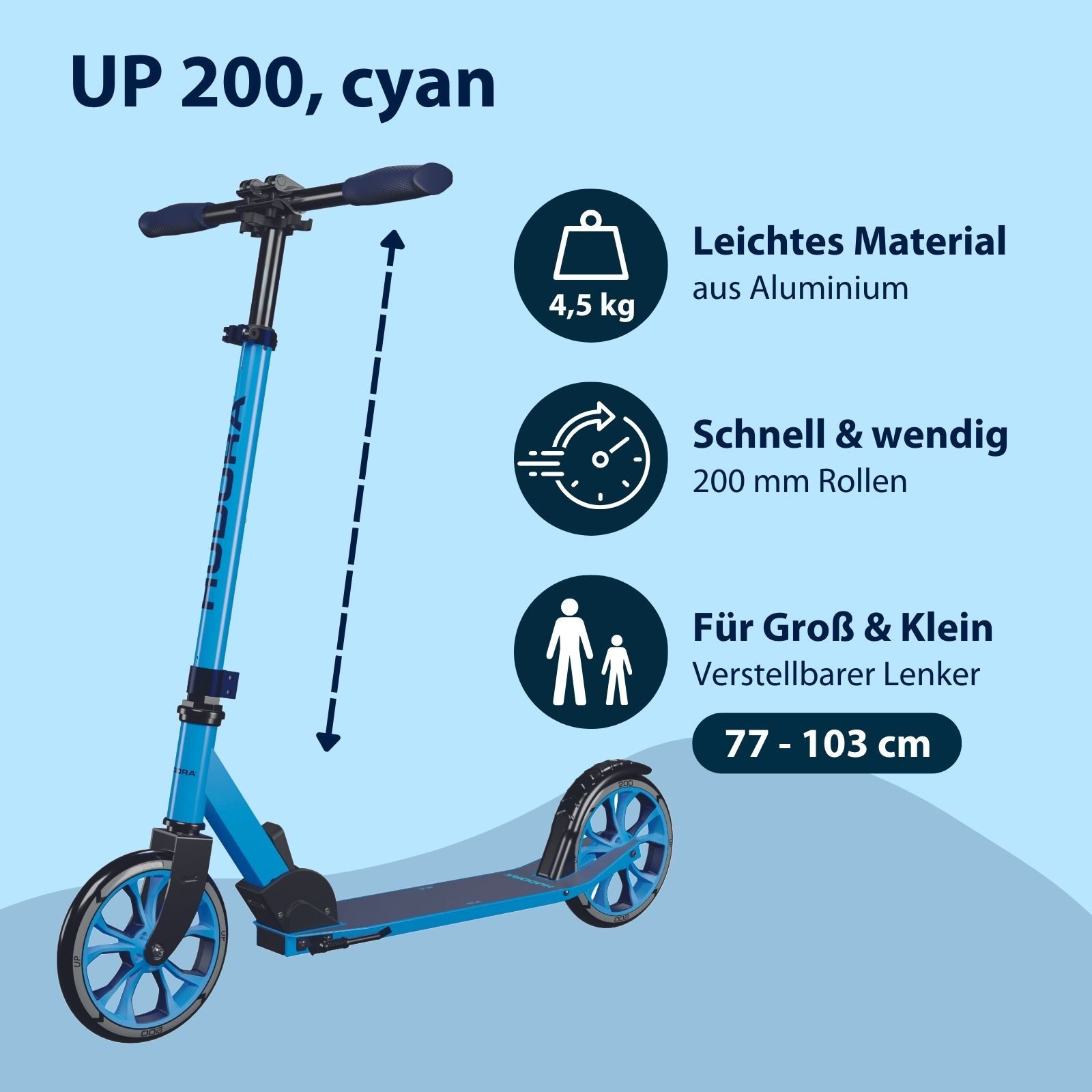 Hudora Cityroller Scooter Up 200 Tretroller, einklappbarer, höhenverstellbarer Kick-Scooter