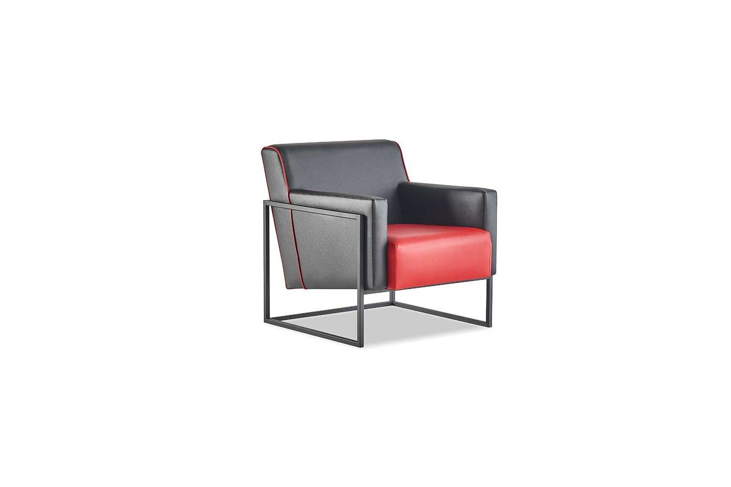 Xlmoebel Sessel Lehn Schwarz Rot Leder Modern Edelstahl Holz 1-Sitzer (1-St., 1-Sitzer), Made in Europa
