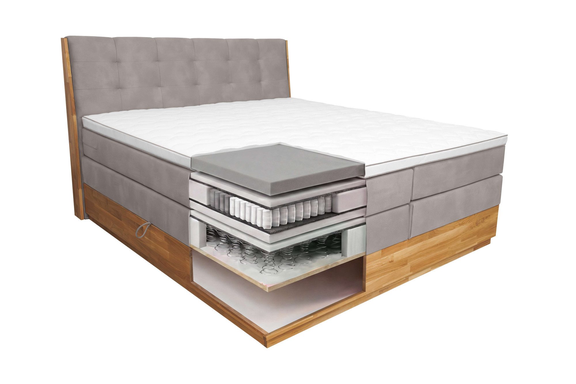 OTTO home Boxspringbett Alleea, Doppelbett, Polsterbett, Federkernbett, Komforbett, 160/180 cm, inkl. Topper, zwei Bettkästen, Taschen-Federkernmatratze, Härtegrad 3