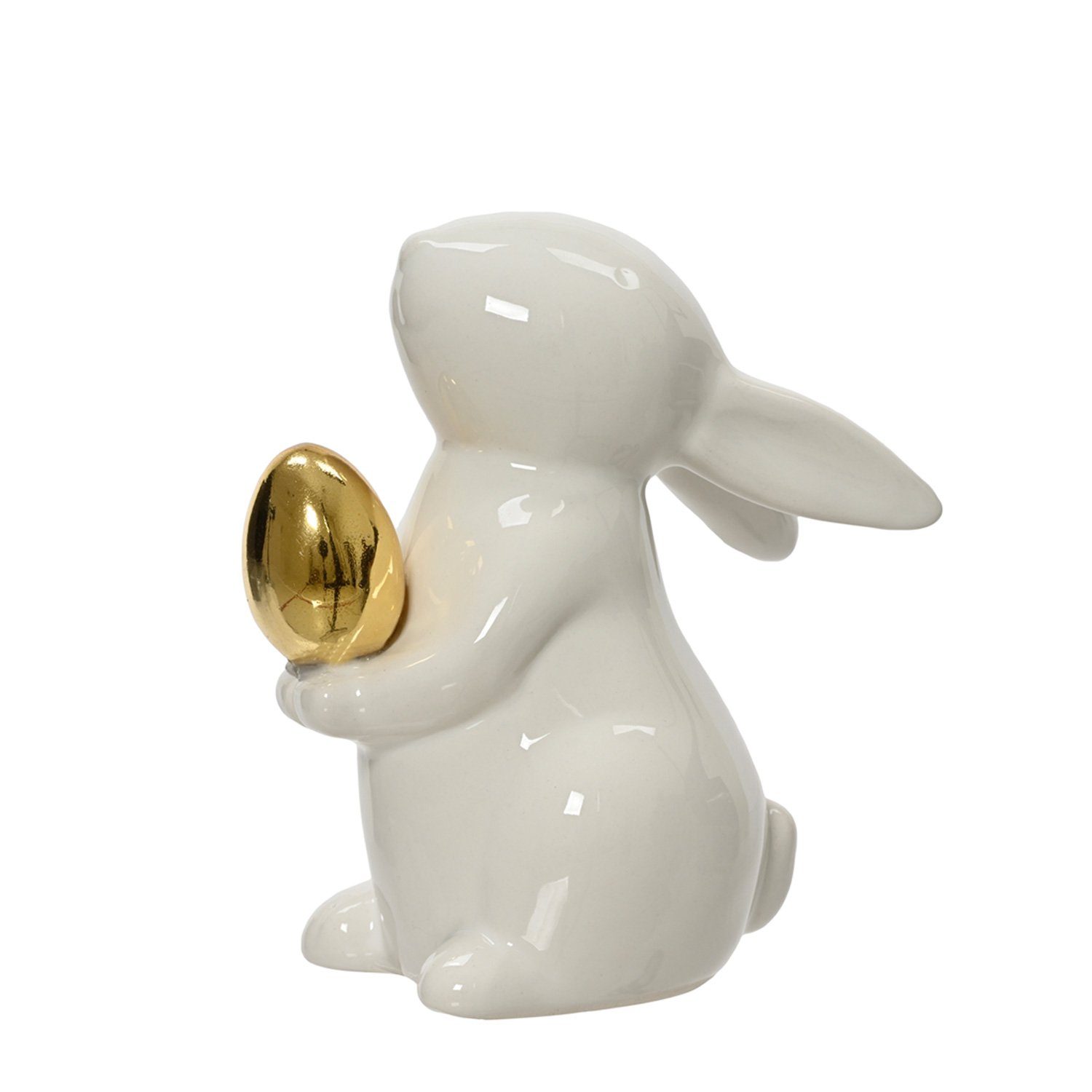 MARELIDA Osterhase Hase mit goldenem Ei Osterhase Frühling Osterdeko Dekofigur H: 9,5cm (1 St)