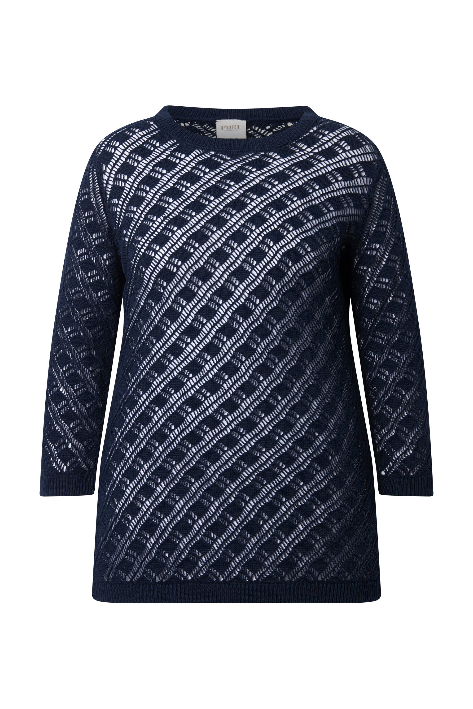 Ulla Popken Strickpullover Pullover Fischernetz-Ajourstrick Rundhals 3/4-Ar günstig online kaufen