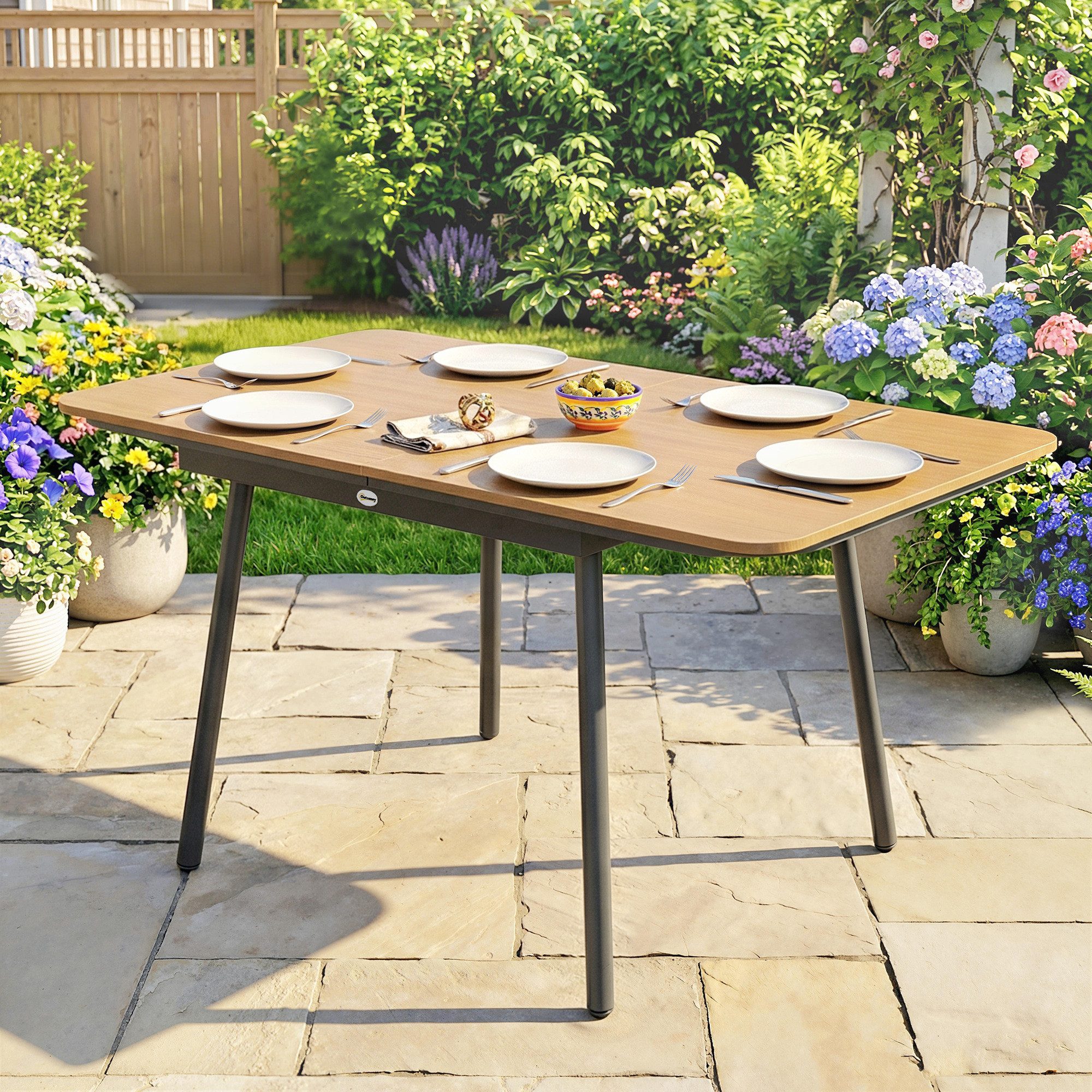 REDOM Gartentisch Outdoor Gartentisch 140 x 80 cm für 6 Personen (Packung, 1-St., Esstisch mit WPC Tischplatte & rostbeständigem Rahmen), Balkontisch Teak mit verstellbaren Tischfüßen