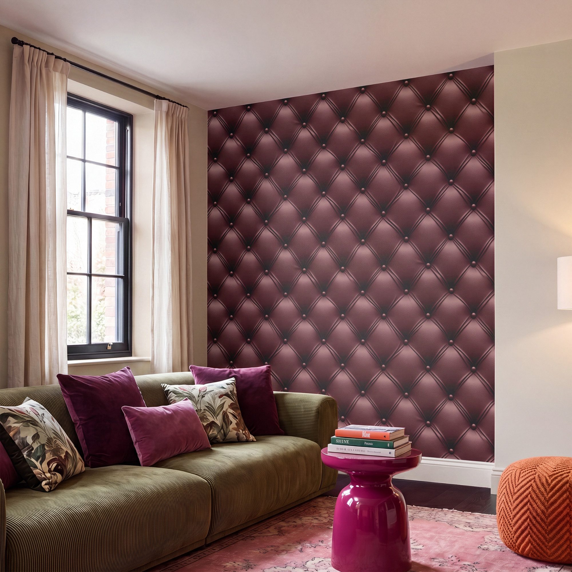 OnlyWow Fototapete Leder - Muster - Bordeaux, Matt, bedruckt, Wandtapete, Modern, Wanddekoration, Vinyl Tapete 220x220cm