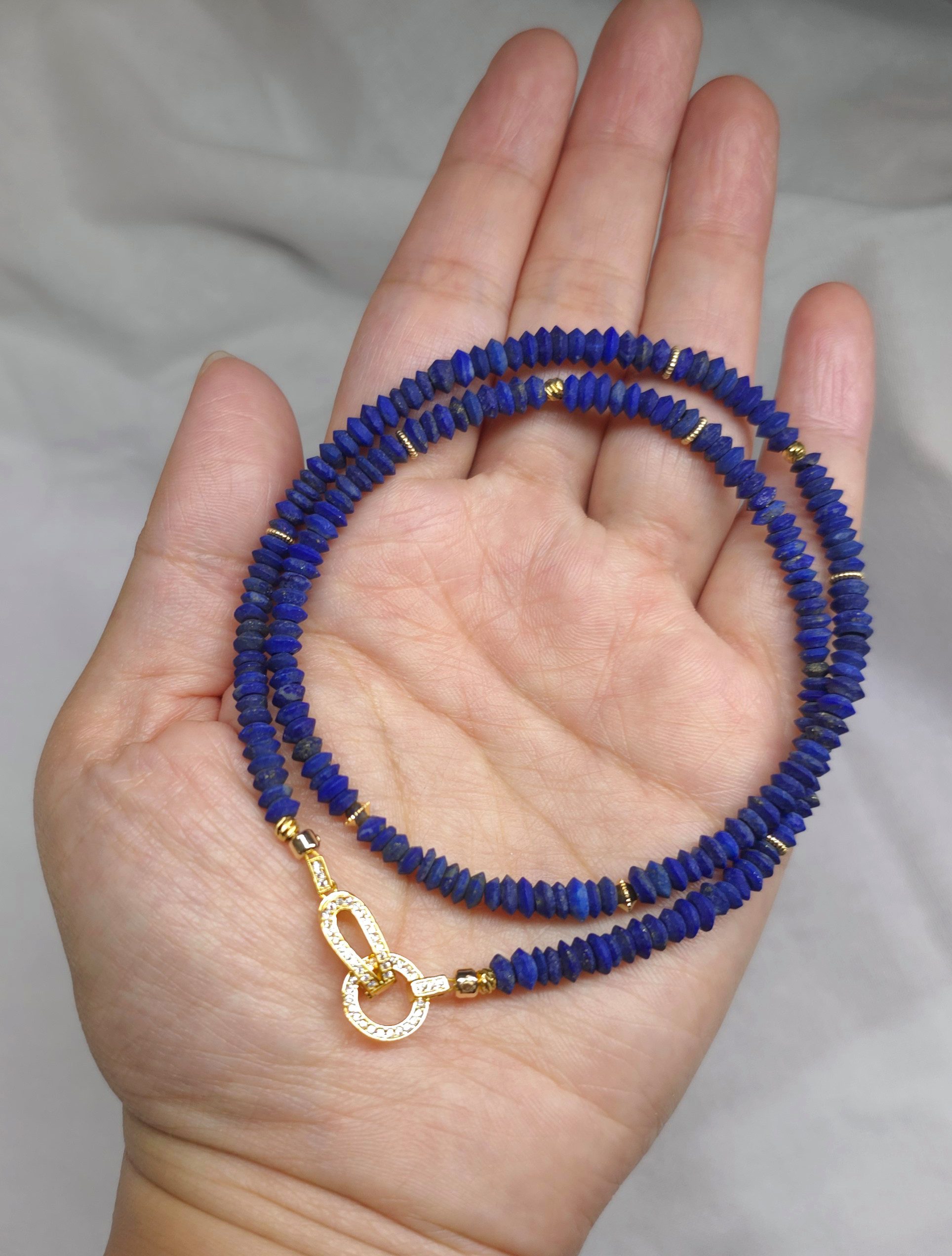 GOLDEN Charm-Kette Afghanischer Lapislazuli Halskette, 925 Silber vergoldeter Verschluss
