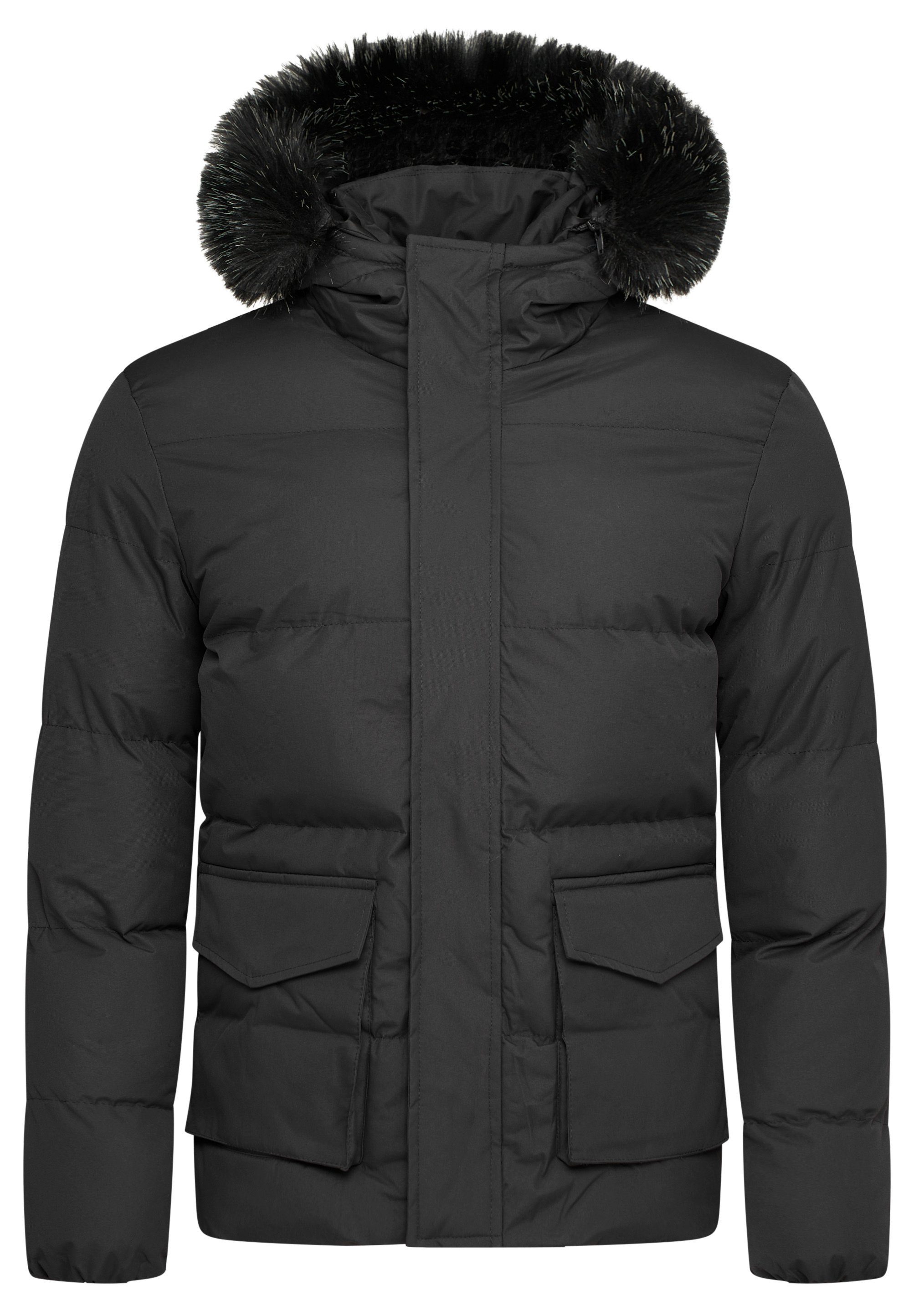 S2RISOR Kunstfell mit Parka Lang Pufferjacke & abnehmbarem SOULSTAR Kapuze Winterjacke Jacke Black Puffer