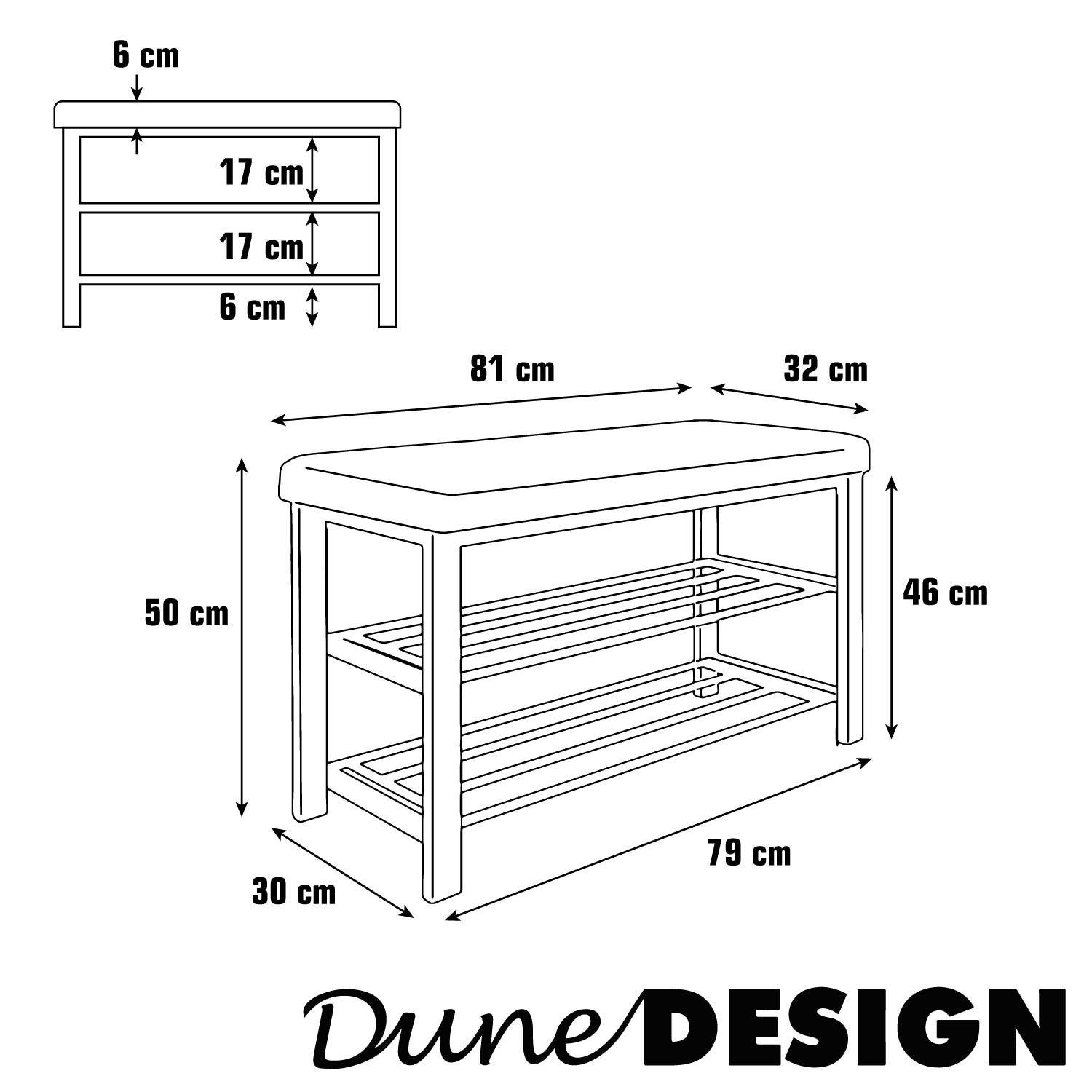 DuneDesign Schuhregal 81 x 32 x 46 cm Schuhbank mit Ablagen & Sitzfläche - Sitzbank Metall, Garderobenbank Flur - Flurbank mit Polster - Polsterbank für Gardero – Bild 4 von 5