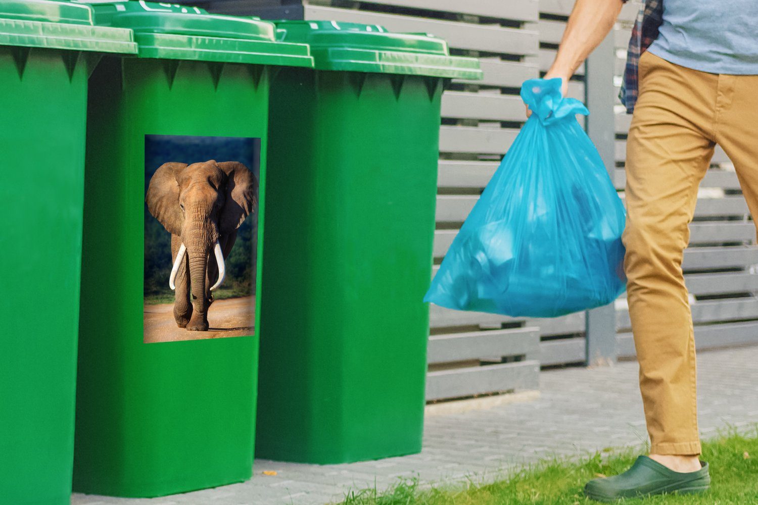 Sticker, Mülltonne, - - (1 Mülleimer-aufkleber, St), Abfalbehälter Elefant Zähne Wandsticker Container, Natur MuchoWow
