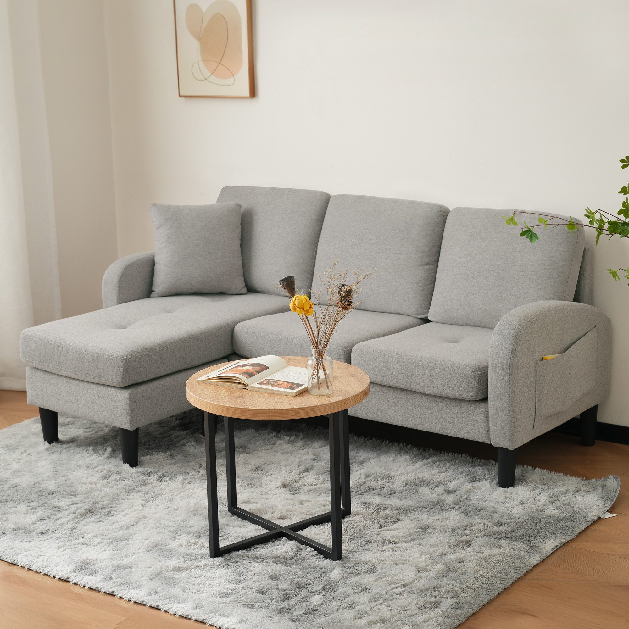 MODFU Ecksofa 3-Sitzer Sofa aus Atmungsaktiver Baumwoll-Leinenstoff, Polste günstig online kaufen