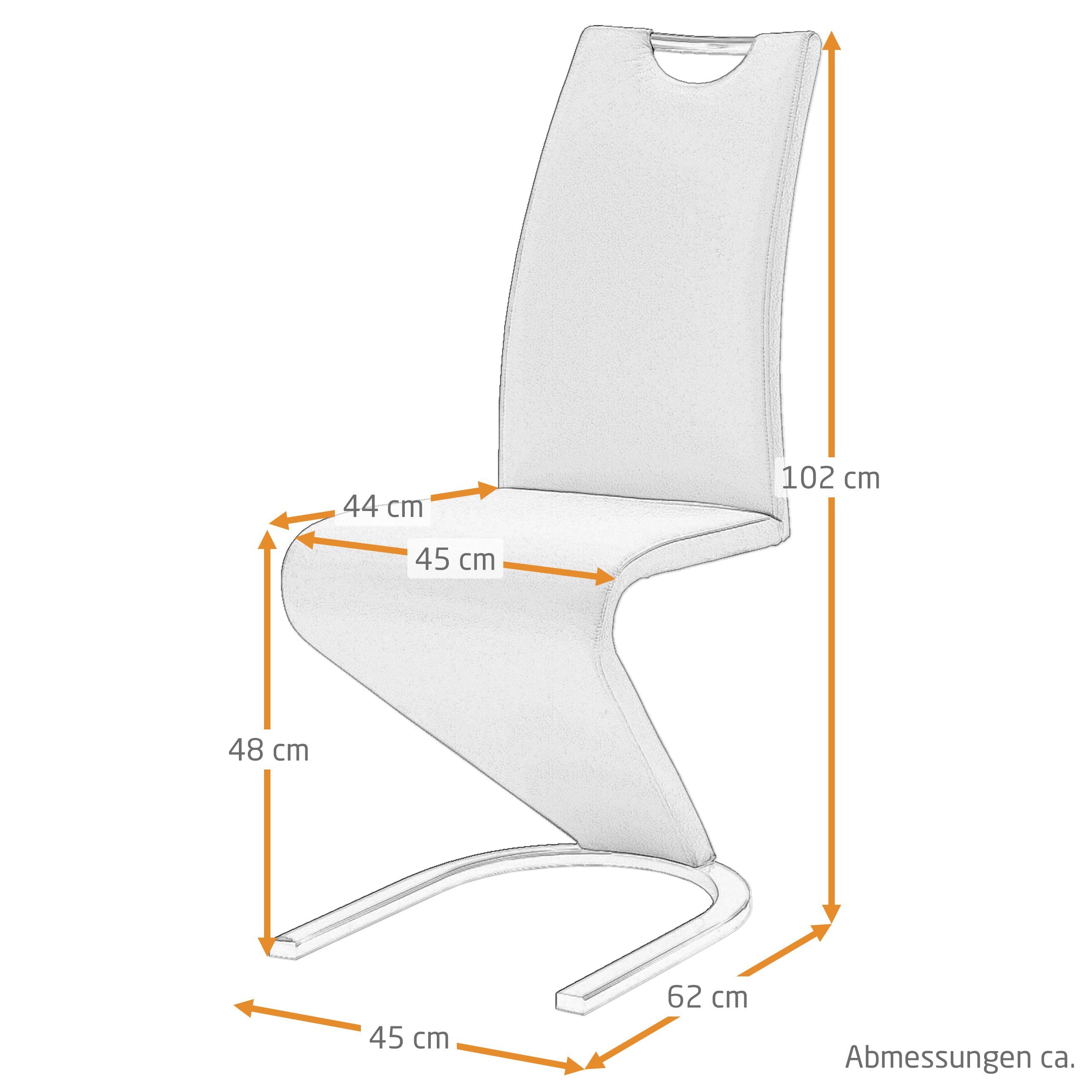 Design, stylisches Esszimmerstuhl Freischwinger Griff, kg Gestell (2er-Set), Farben, bis 120 & CURRY AMADO, belastbar MCA mit ausgefallenes viele Kunstleder, CHROME Raburg furniture