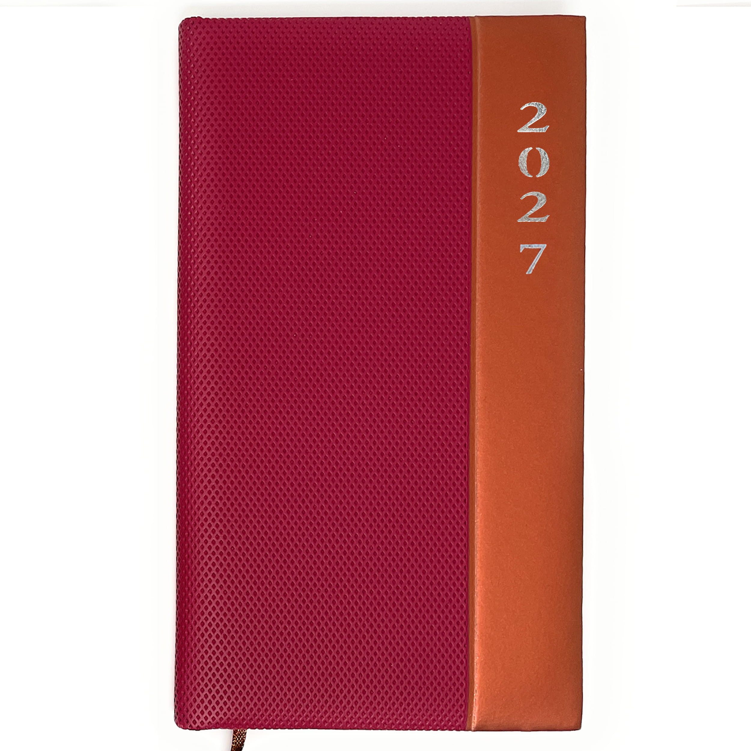 AMLI Taschenkalender Taschenkalender 2027 A6 Lang 1 Woche 2 Seiten Softtouch Bordeaux-Rot, A6 Lang 10,5x17,8 cm, Softtouch, Leseband, Ferien & Feiertage