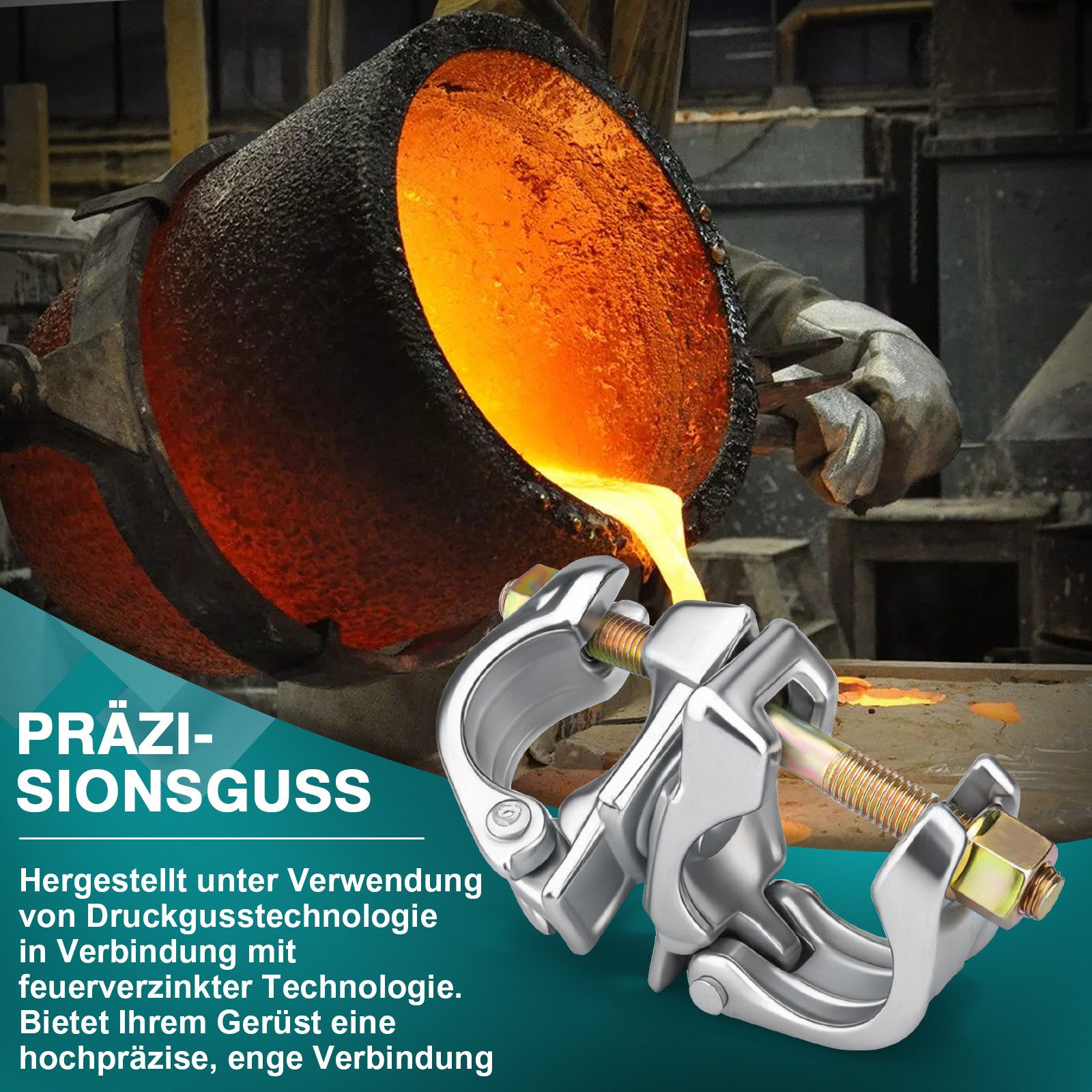 XERSEK Rohrschelle 360° 48x60mm Drehkupplung Gerüstschelle Ankerstange Gerüstkupplung, (Doppelschelle Kupplung für 42-52mm & 52-62mm Rohre, 1-St., zur Befestigung von Gerüsten Ankerstange)