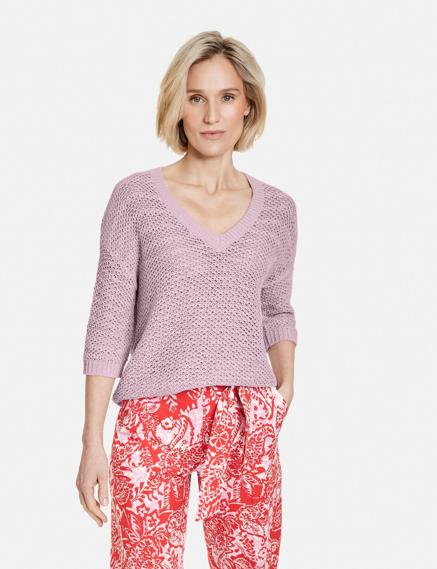 GERRY WEBER Sweatshirt 3/4 Arm Pullover mit V-Ausschnitt