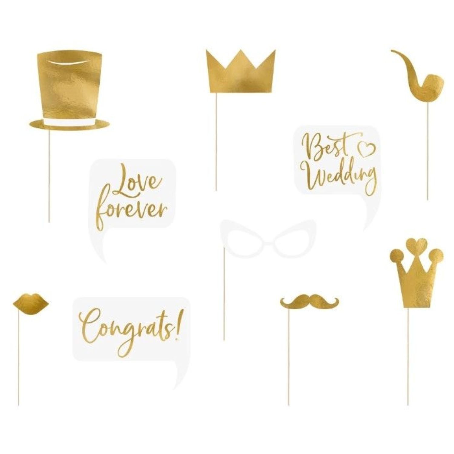 partydeco Dekoobjekt 10 Foto Requisiten 'Hochzeit', Gold