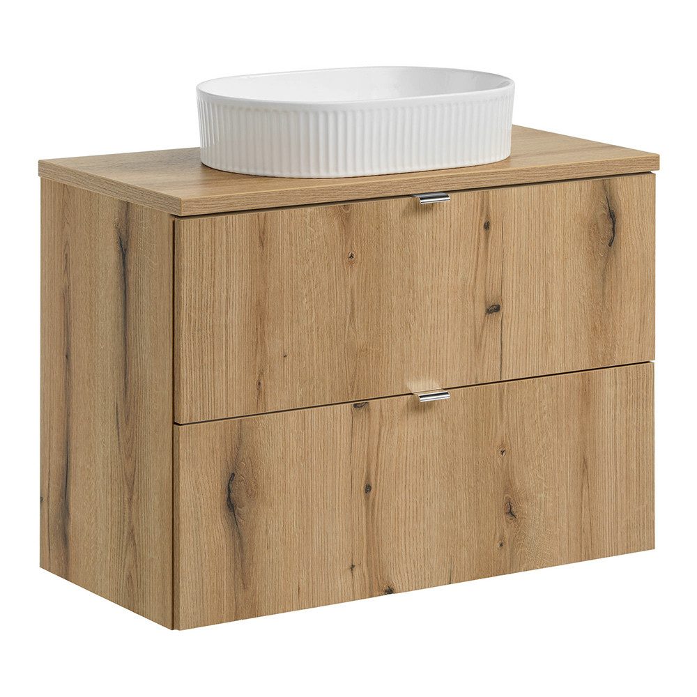 Lomadox Waschtisch NEWPORT-56-OAK, Unterschrank mit Aufsatzwaschbecken, Eiche, 80cm