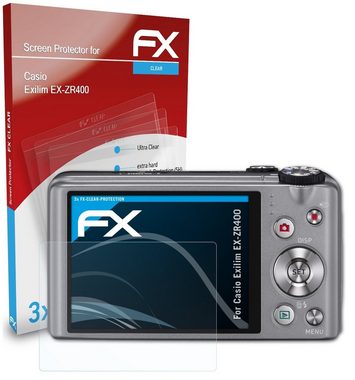 atFoliX Schutzfolie Displayschutz für Casio Exilim EX-ZR400, (3 Folien), Ultraklar und hartbeschichtet