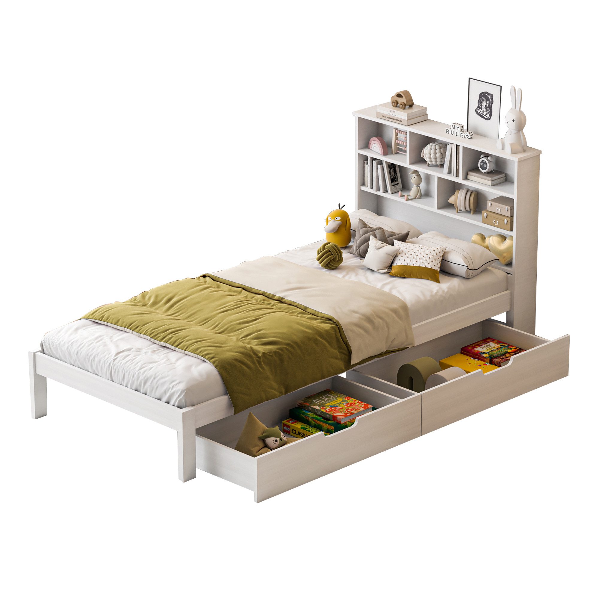 FUROKOY Holzbett Einzelbett 90x200 cm, Holzbett,Kopfteil günstig online kaufen