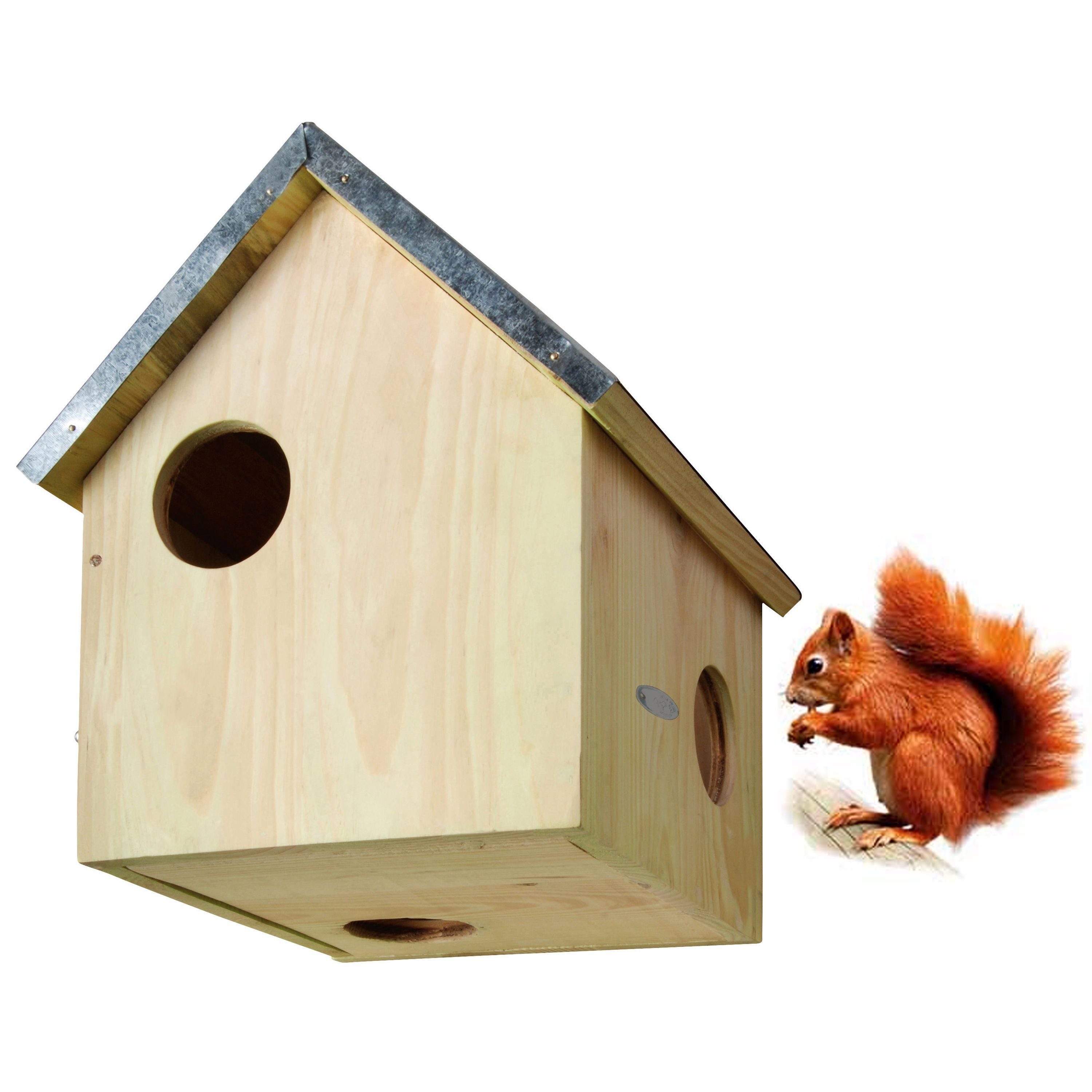 esschert design Nistkasten Nistkasten Eichhörnchen Haus Kobel Holz Zinkdach Futter Station Garten