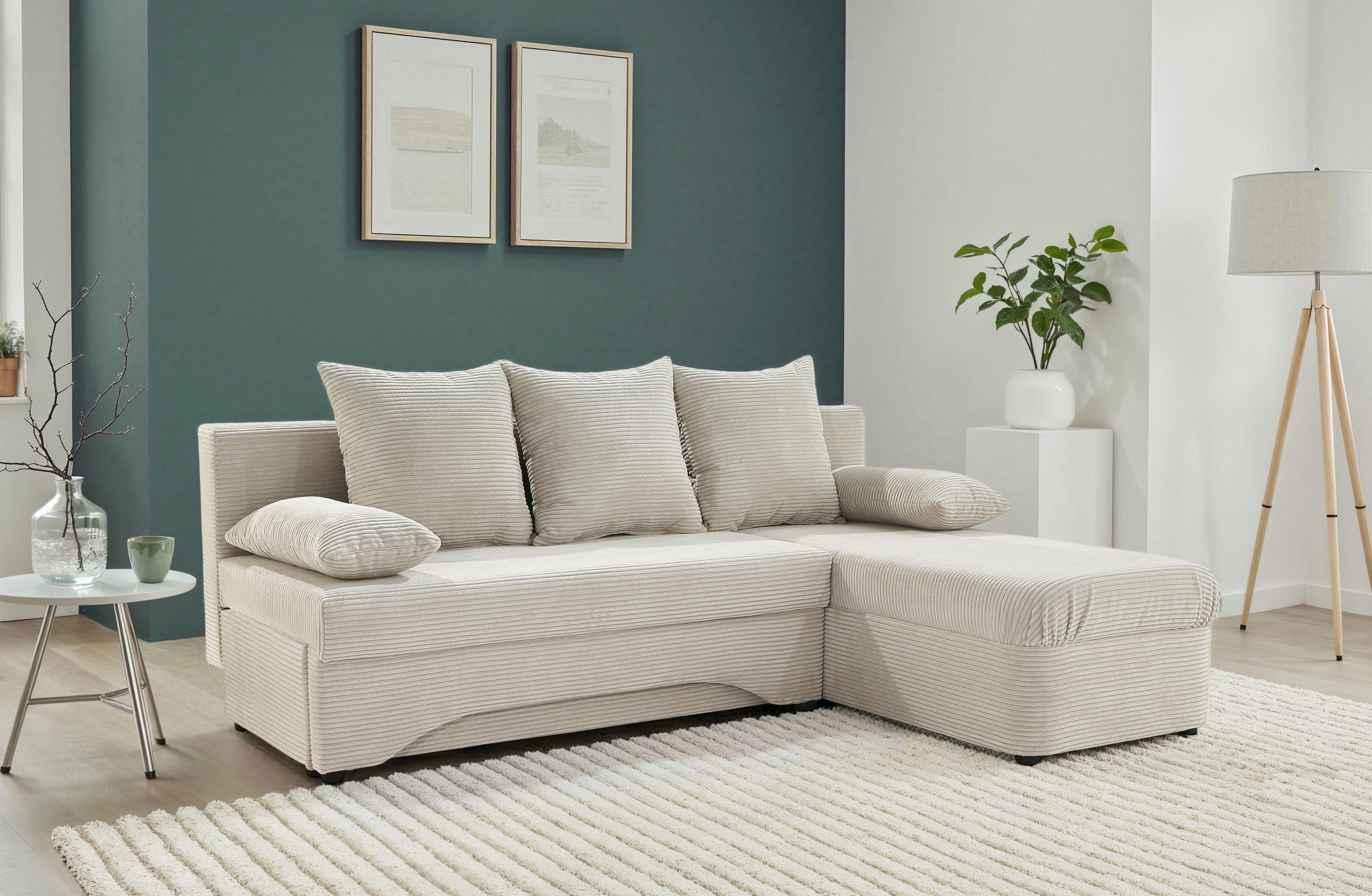 Jockenhöfer Gruppe Ecksofa L-Form, B: 191 cm, auch in Cord, Platzsparendes Schlafsofa & Eckcouch mit Bettkasten & Schlaffunktion