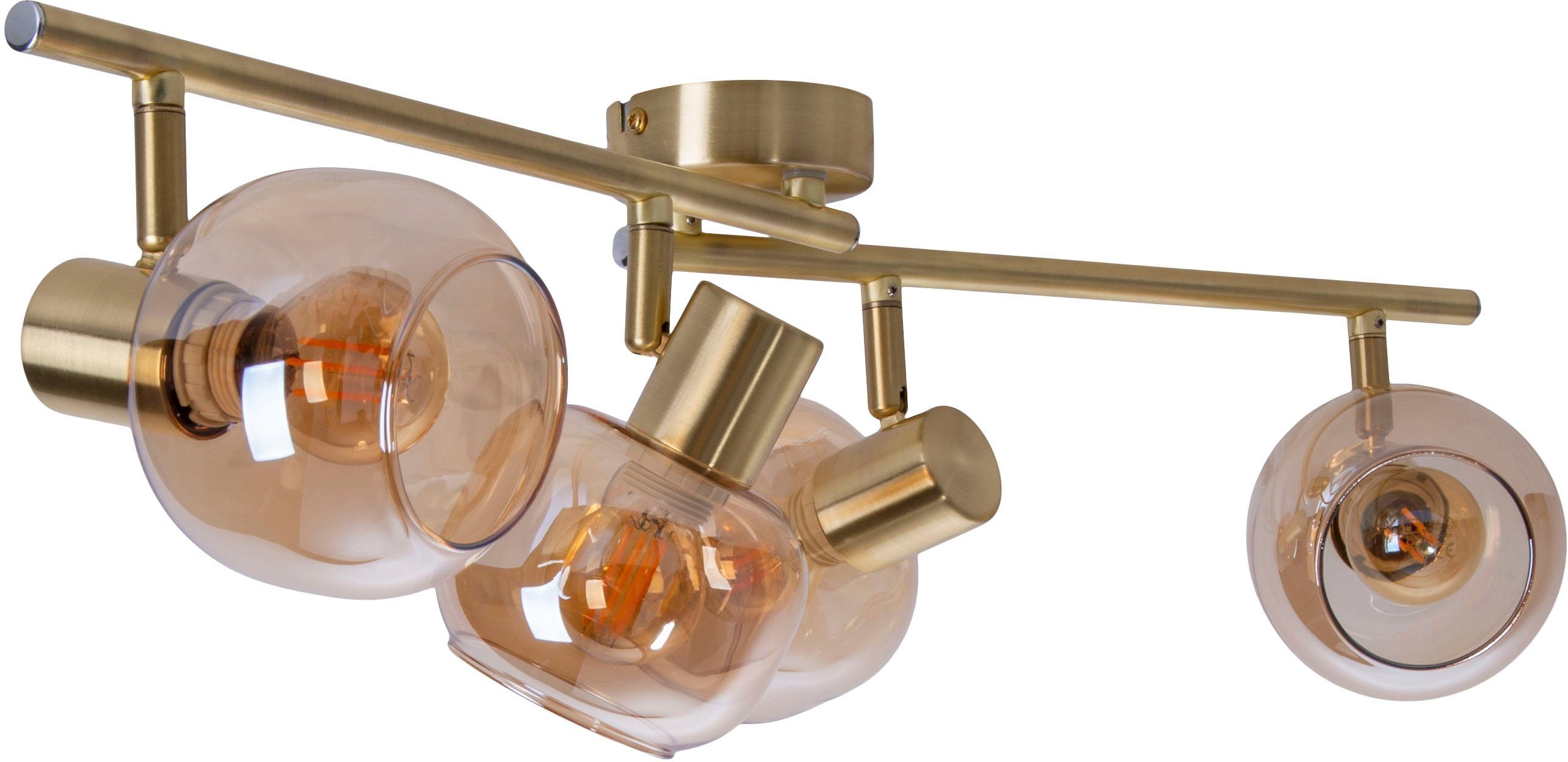 näve Deckenstrahler Libby, ohne Leuchtmittel, 2flg. flexibel verstellbar Glasschirme in amber getönt excl. 2xE14