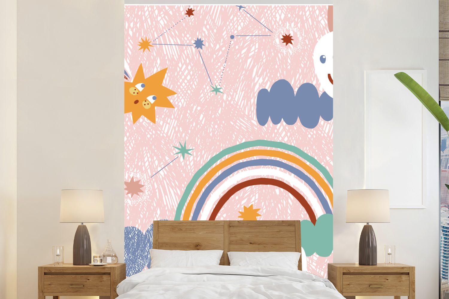 MuchoWow Fototapete Regenbogen - Kinder - Wolken, Matt, bedruckt, (3 St), Montagefertig Vinyl Tapete für Wohnzimmer, Wandtapete