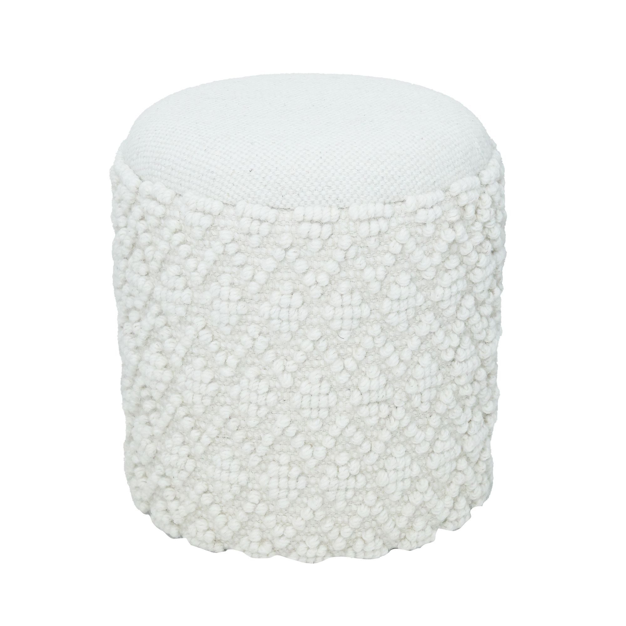 Wohnling Stauraumhocker Runder Hocker mit Stauraum Wolle Ø 40 cm Weiß Sitzhocker Beistellhocke (Stoff 40 cm, Hocker mit Stauraum Rund Modern), Dekohocker Weiß Klein, Sitzhocker Gepolstert