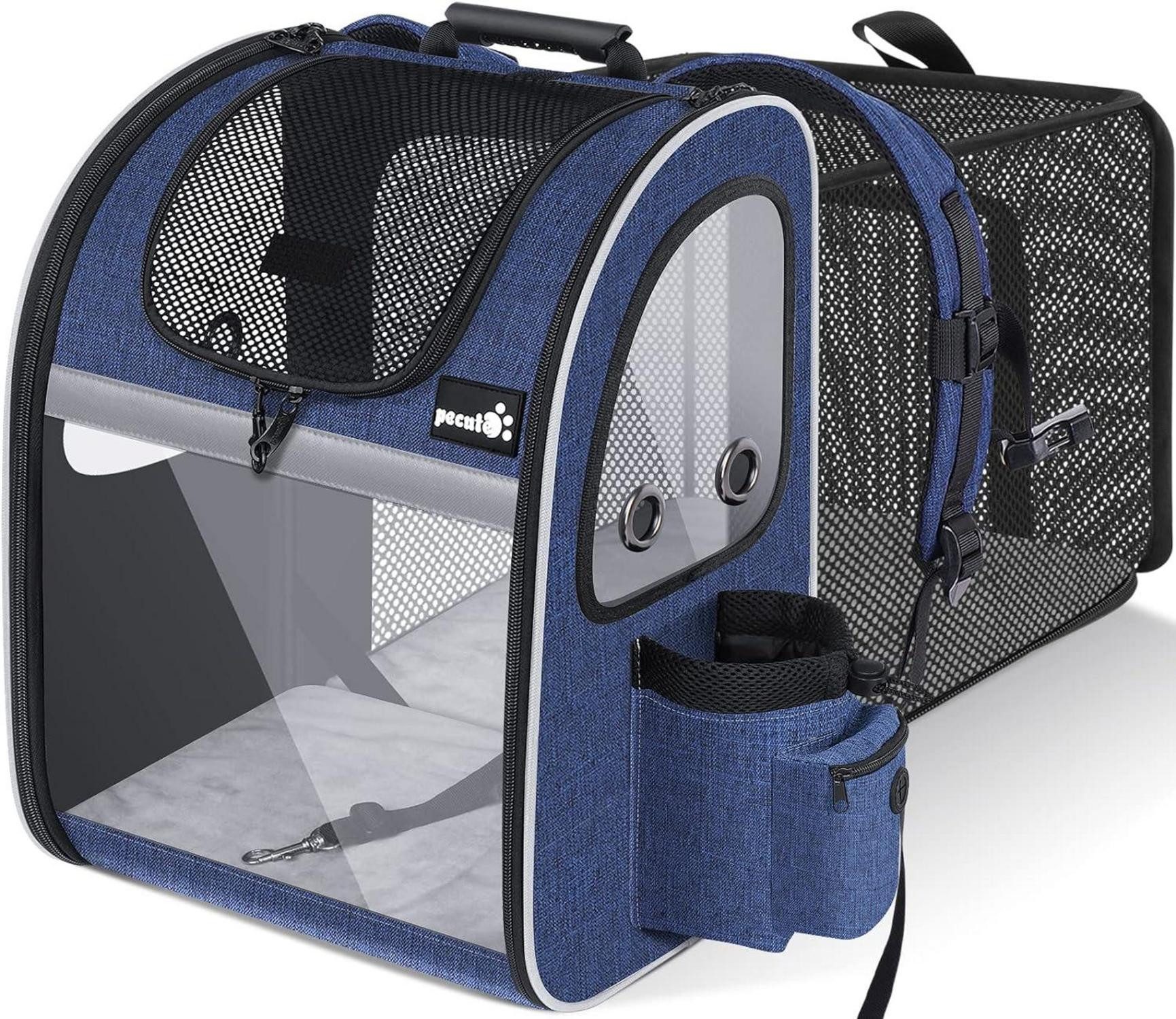 LuxusKollektion Schutzkragen Erweiterbarer Hunde- und Katzenrucksack Blau 34*27*44cm