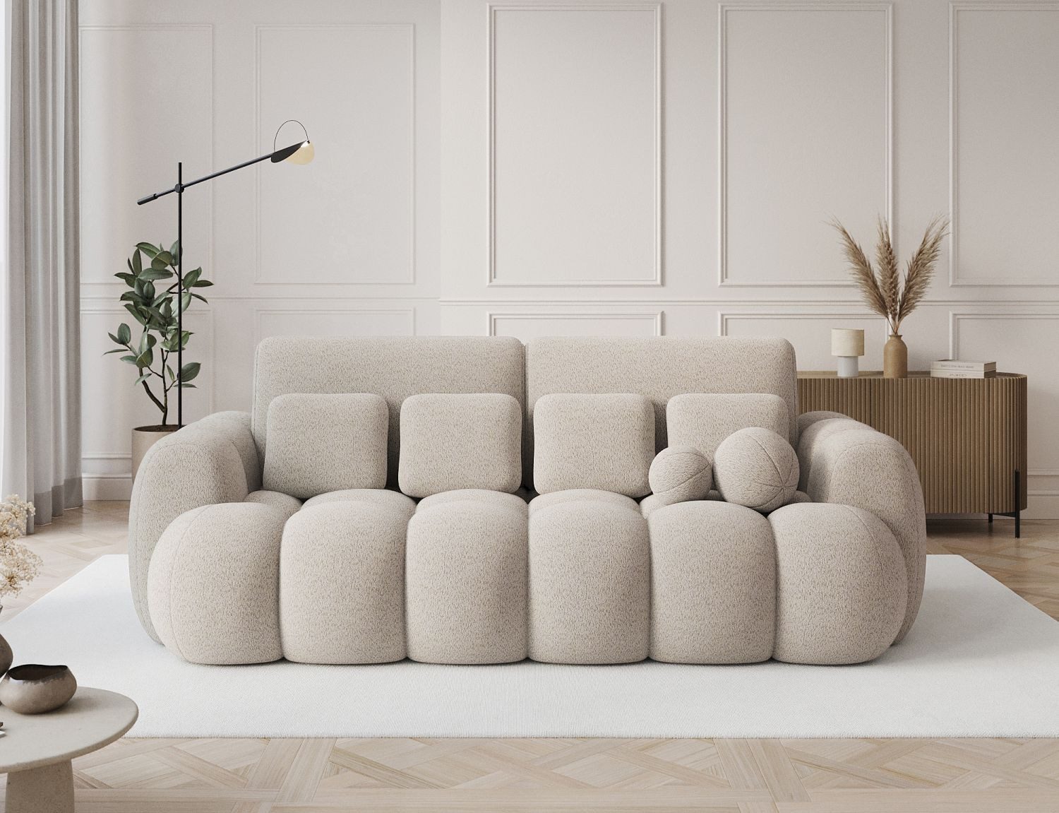 Lukas Möbel Schlafsofa Sofa Kitty mit Bettkasten in Bubble-Design, Schlafsofa mit Bettkasten, sechs Zierkissen und in Bubble-Look