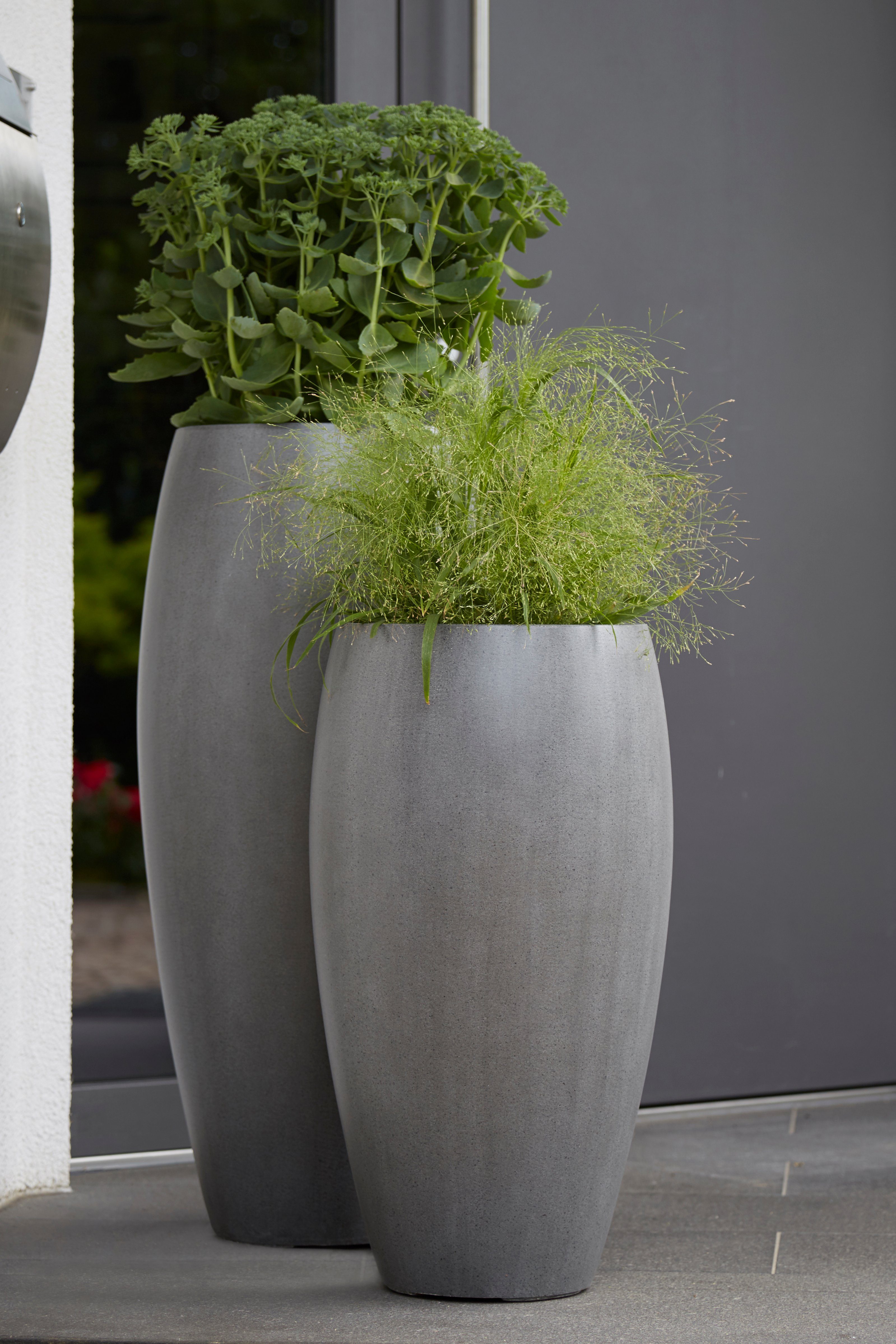 Flingora Bodenvase Cinthia, mit Einsatz - Fiberglas - Indoor & Outdoor - Staubgrau - Höhe 65 cm