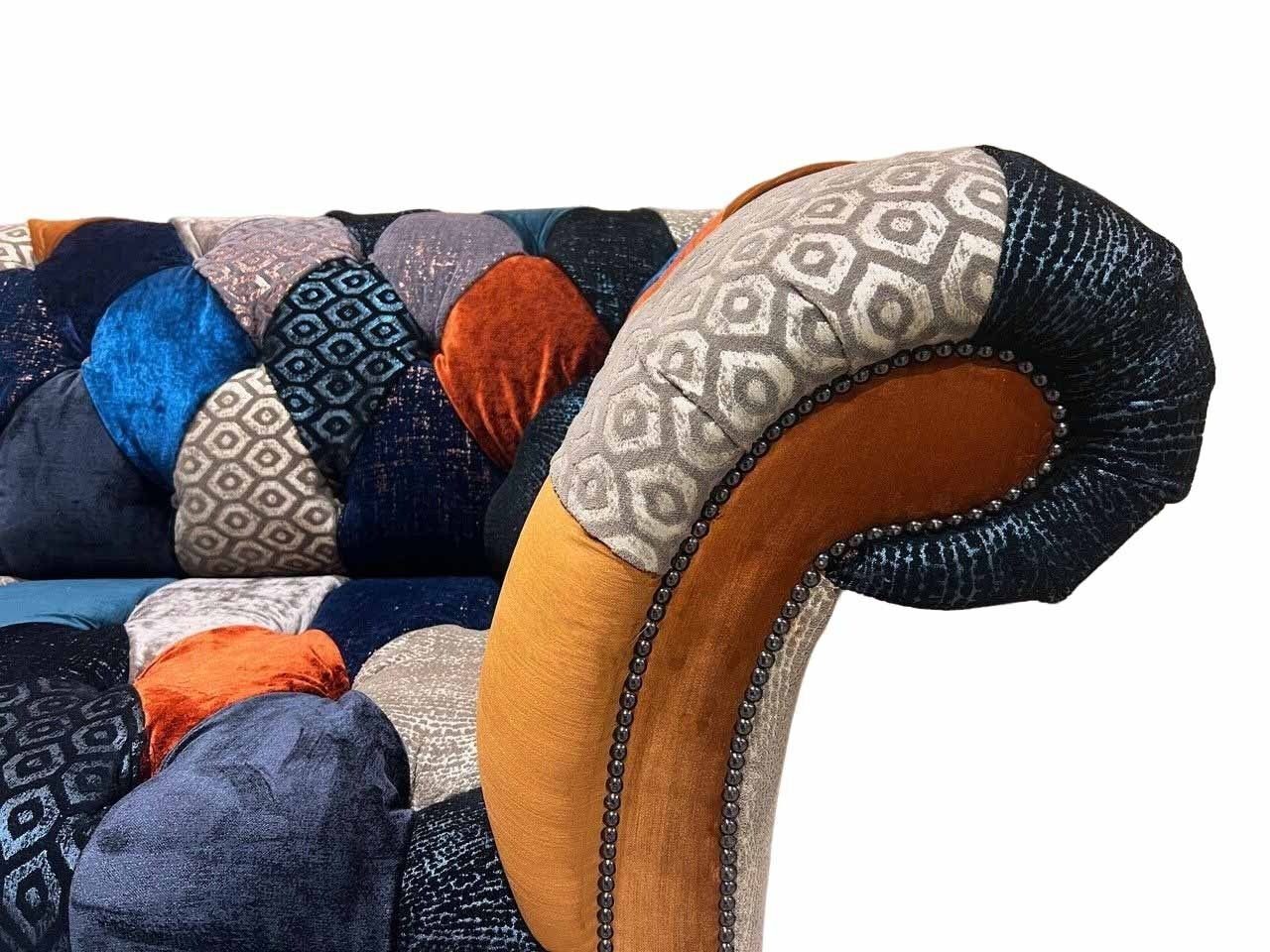 JVmoebel Sofa Sofas Made Dreisitzer Stoff Design Sitz Möbel Luxus Europe In Chesterfield Mehrfarbig