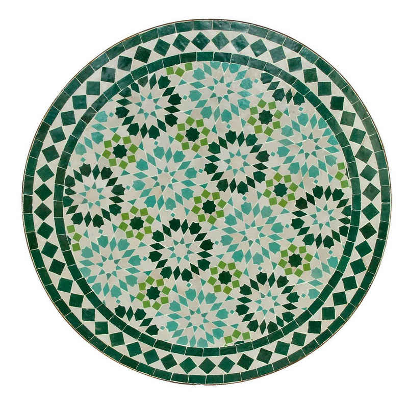 Casa Moro Gartentisch Mosaiktisch Bistrotisch Rund 70 cm Ankabut Türkis mit Eisengestell (Kunsthandwerk aus Marokko), Mediterraner Beistelltisch Balkontisch, MT2140