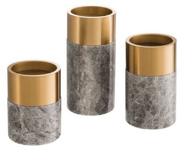 Casa Padrino Kerzenhalter Luxus Kerzenhalter Set Grau / Messing - 3 runde Marmor Kerzenhalter - Luxus Qualität - Deko Accessoires