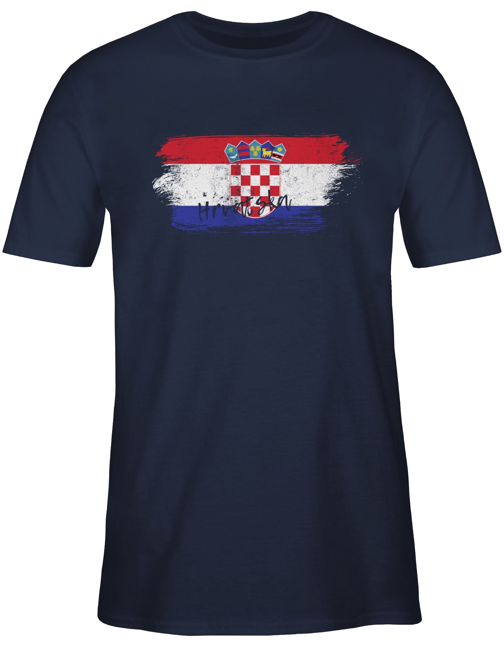 Shirtracer T-Shirt Kroatien Vintage Fussball 2024 2 EM Blau Navy