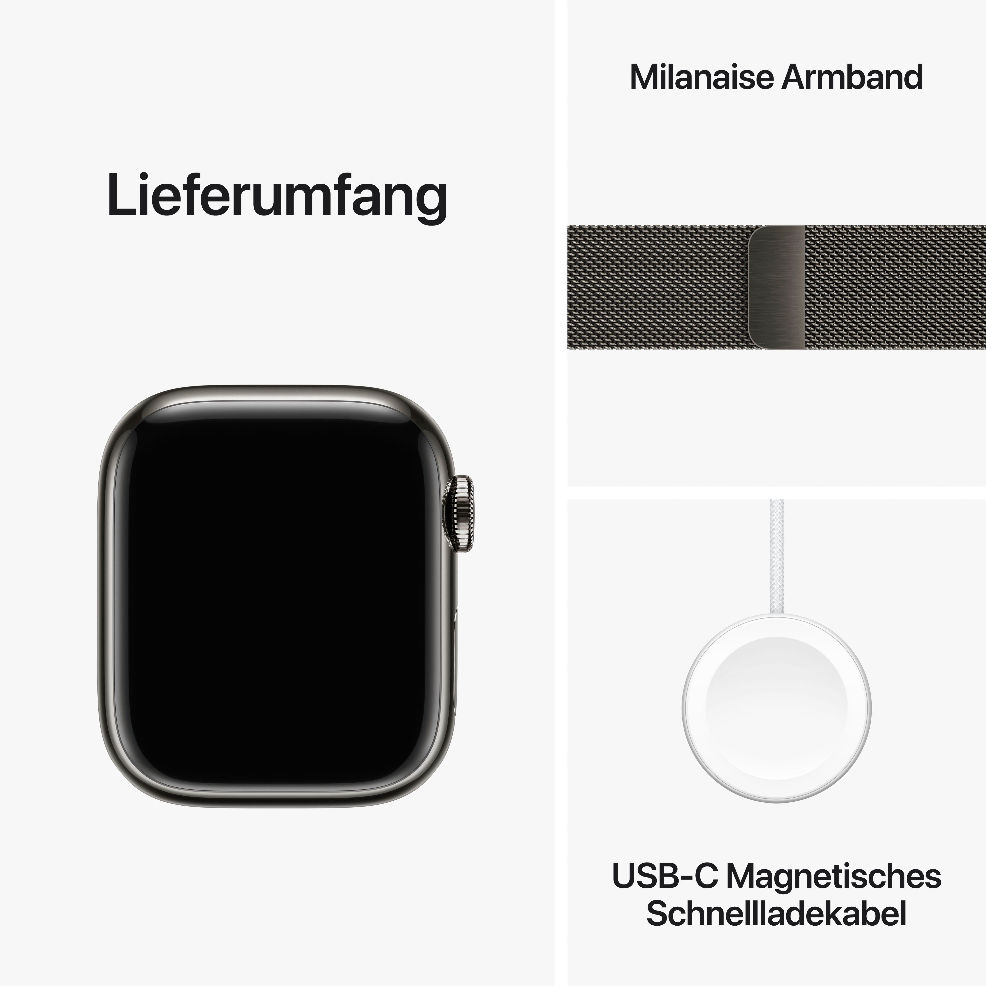 Smartwatch Apple | Series 9 41mm Edelstahl Milanese Zoll, Loop GPS Graphite (4,1 10), Cellular cm/1,61 Graphite Watch + Watch OS