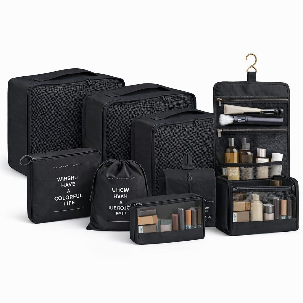 Everhomely® Kofferorganizer Kofferorganizer 8er mit Kosmetiktasche – Packtaschen Packwürfel Reisen (Set, 8er Set)