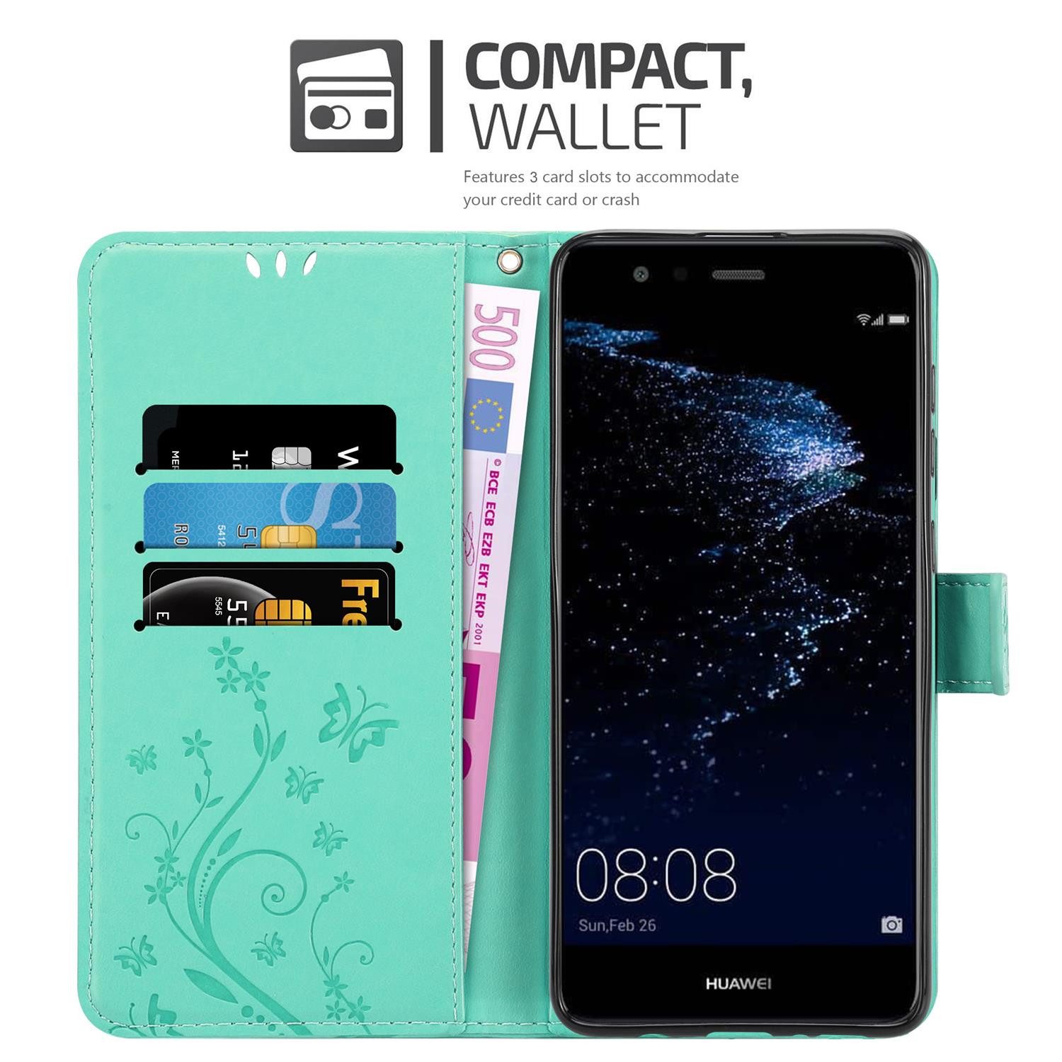 Cadorabo Handyhülle für Huawei P10 LITE Hülle Huawei P10 LITE, Hülle Schutzhülle Blumen Flower mit Standfunktion Kartenfach Magnet
