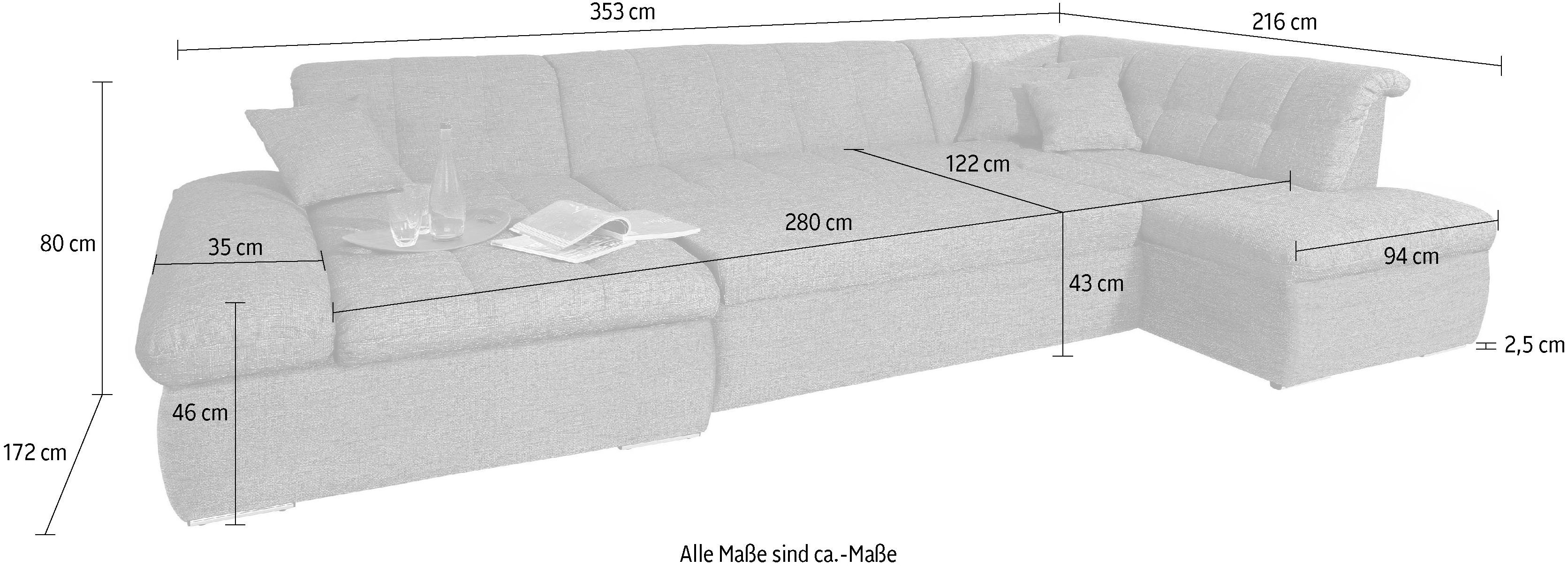 DOMO collection Wohnlandschaft NMORIC im XXL-Format, 353x216x80 cm, inkl. Zierkissen U-Form, wahlweise mit Bettfunktion und Armlehnenverstellung – Bild 5 von 5