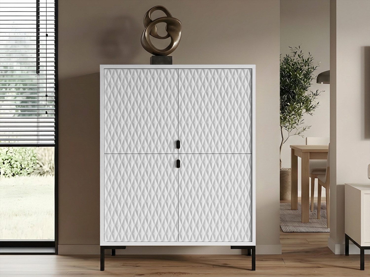 Beautysofa Kommode MONTREAL mit dekorative 3D-Fronten (Flurkommode Weiß oder Kaschmir, Highboard mit 4 Türen), Breite: 100 cm