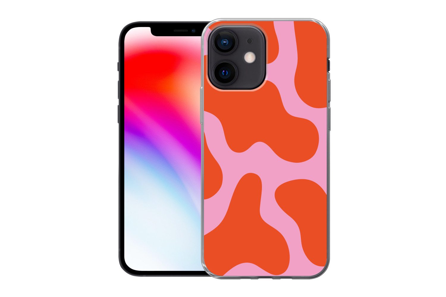 MuchoWow Handyhülle für Apple iPhone 12 mini Flecken - Rot - Rosa - Muster - Minimalistisc, Smartphone-Bumper, Print, Handy Schutzhülle Dünn