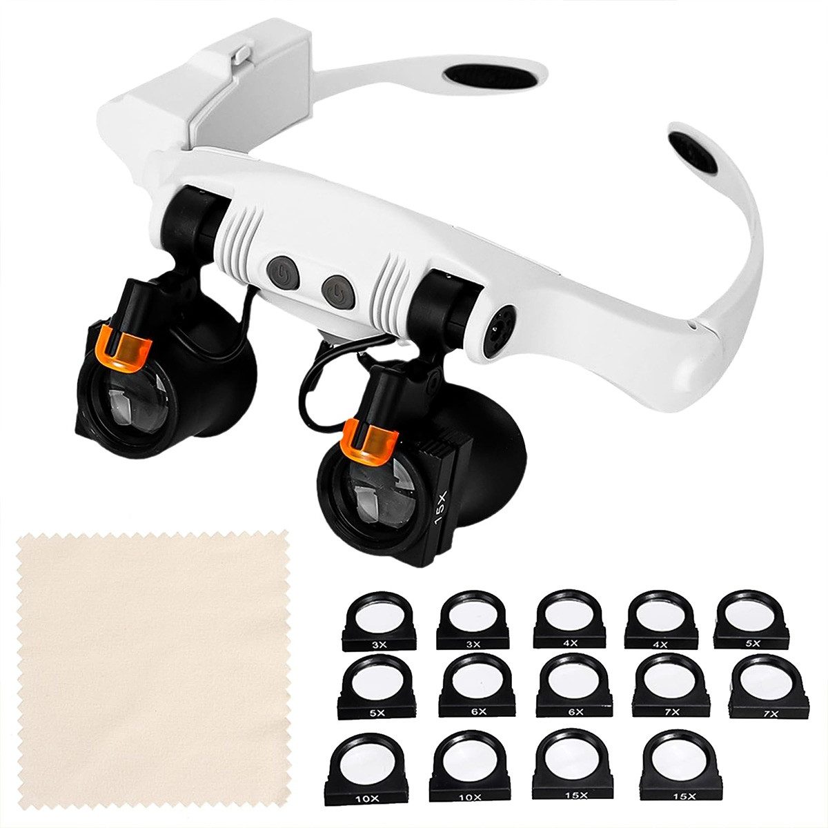 NICEWIN Lupenbrille einstellbar mit Leselampe, 14 Wechsel-Linsen + 2 Verstellbare LED