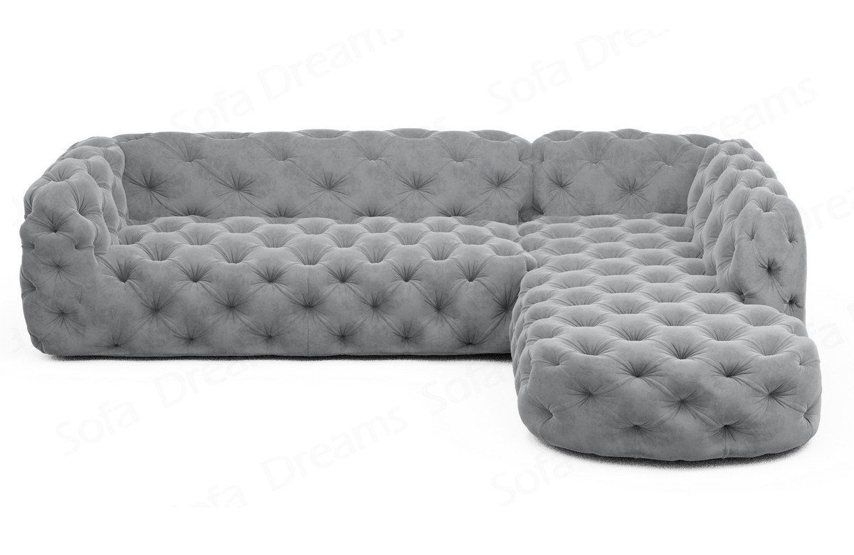 Sofa Dreams Ecksofa Chesterfield Samtstoff Mini hellgrau84 Eckcouch L Stoffsofa, Design Lanzarote Sofa im Samt Polster