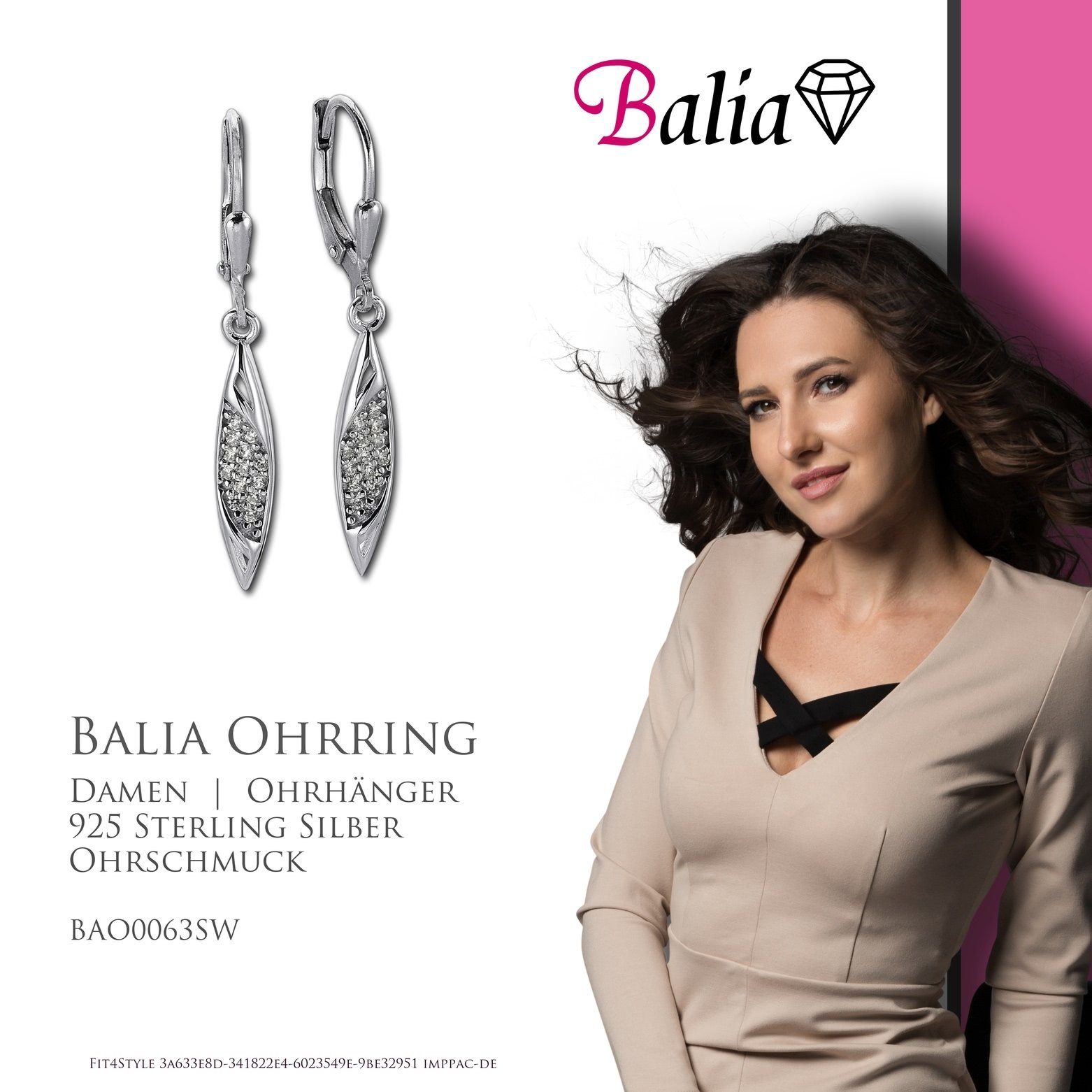 Balia Paar Ohrhänger Balia Silber, (Ohrhänger), Silber Ohrhänger Damen silber Damen 925 925 weiß, Ohrringe Farbe: Sterling poliert Ship aus