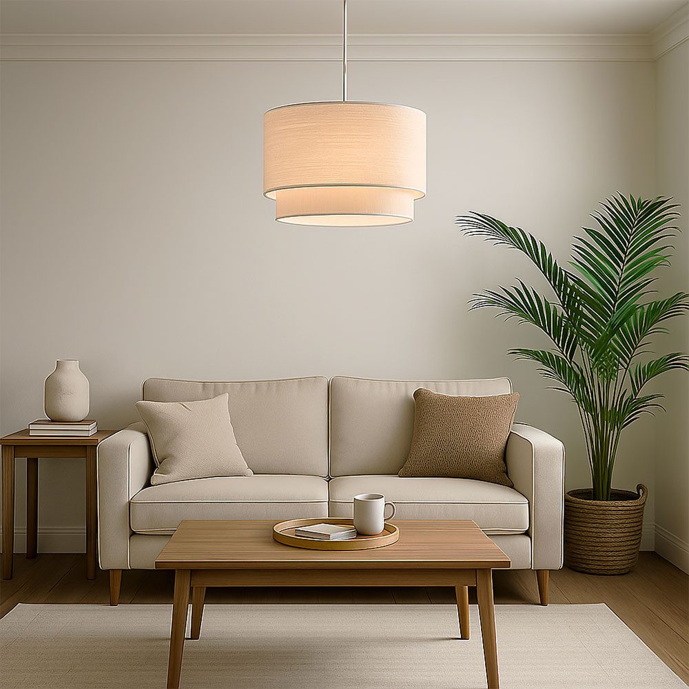 NOWA Pendelleuchte, Leuchtmittel nicht inklusive, Hängelampe Esstischleuchte Pendellampe Textilschirm beige H 150 cm