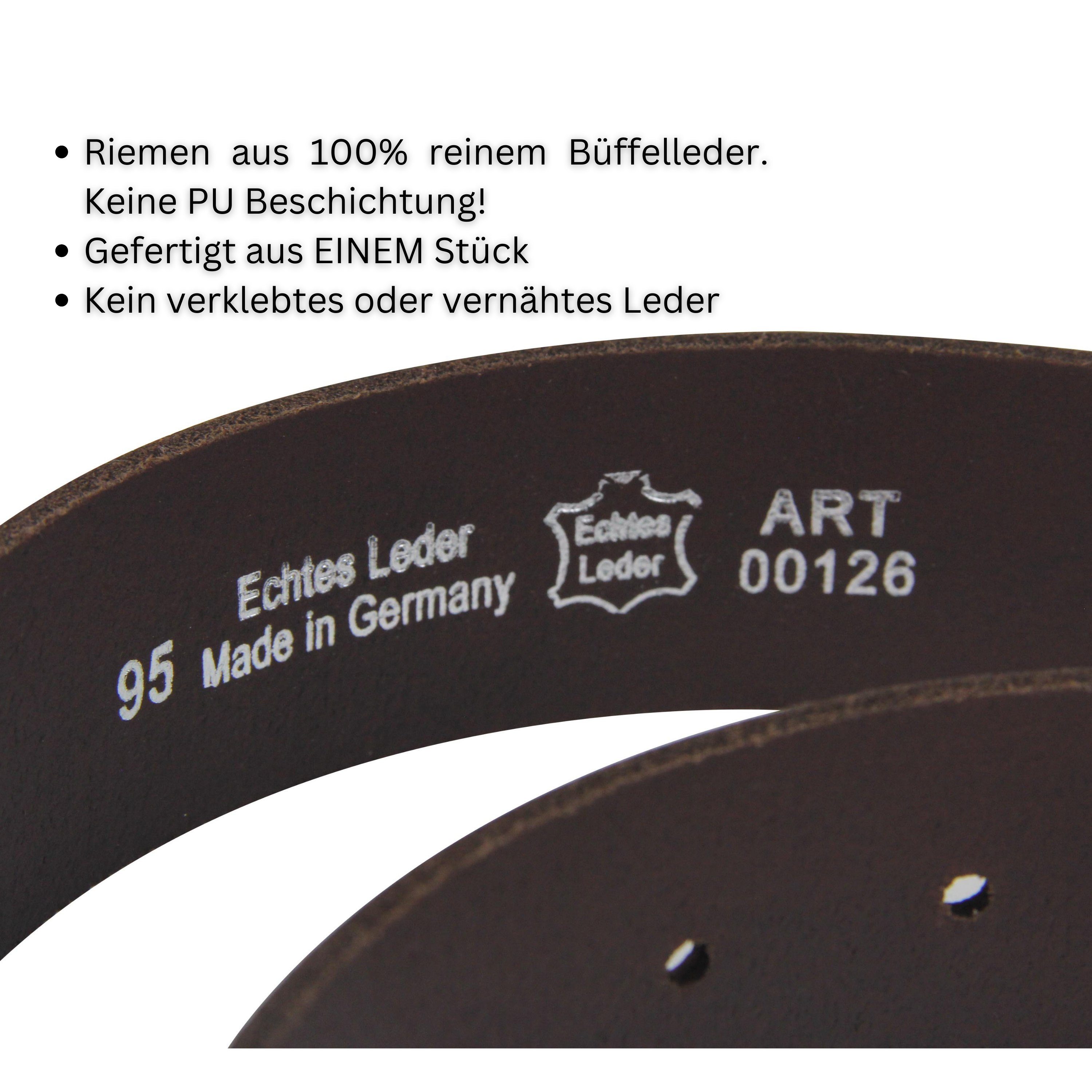 Frentree Ledergürtel aus 100% Dunkelbraun Leder, 3,8 aus Gürtel GERMANY cm Braun Echtleder, breiter IN kürzbar, MADE