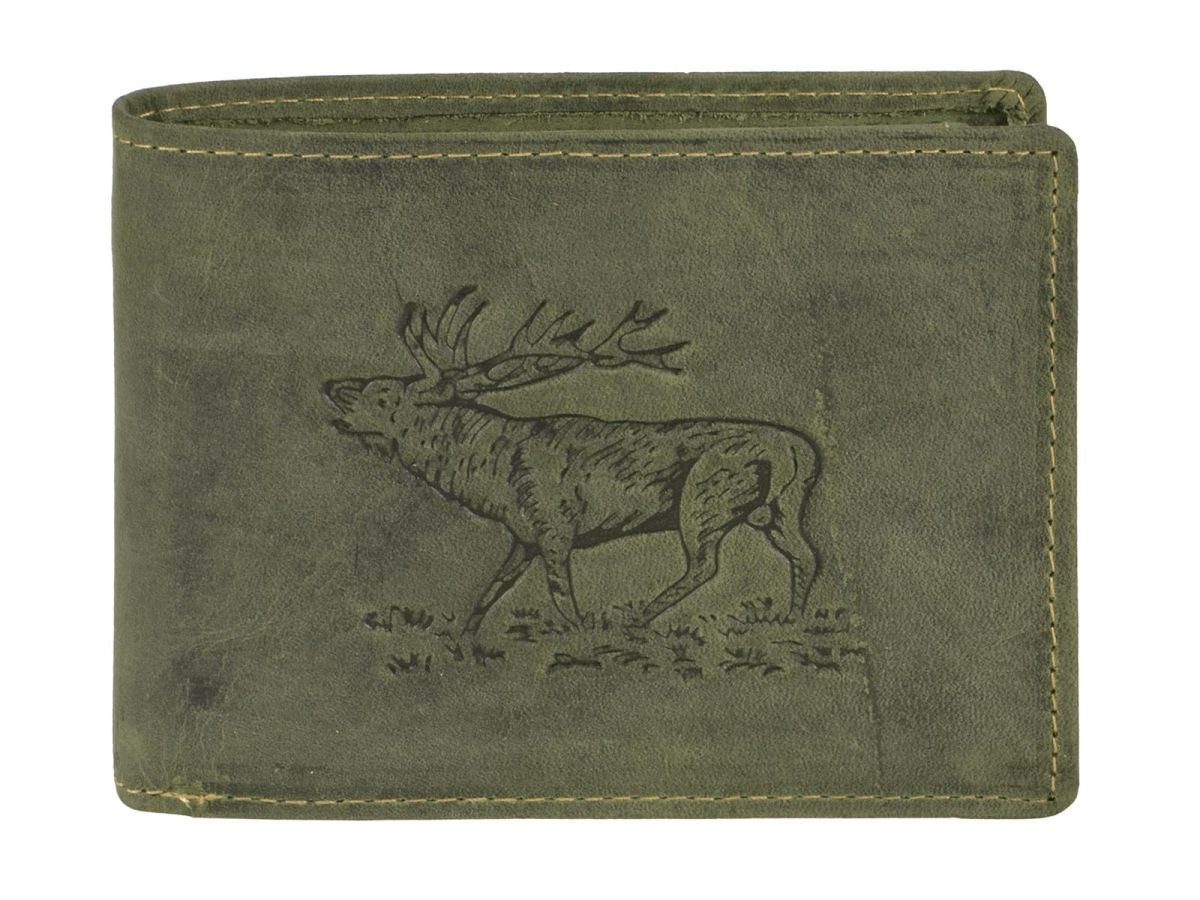 Hunting, Portemonnaie, Geldbörse Vintage Hirsch-Prägung Greenburry Lederbörse, oliv
